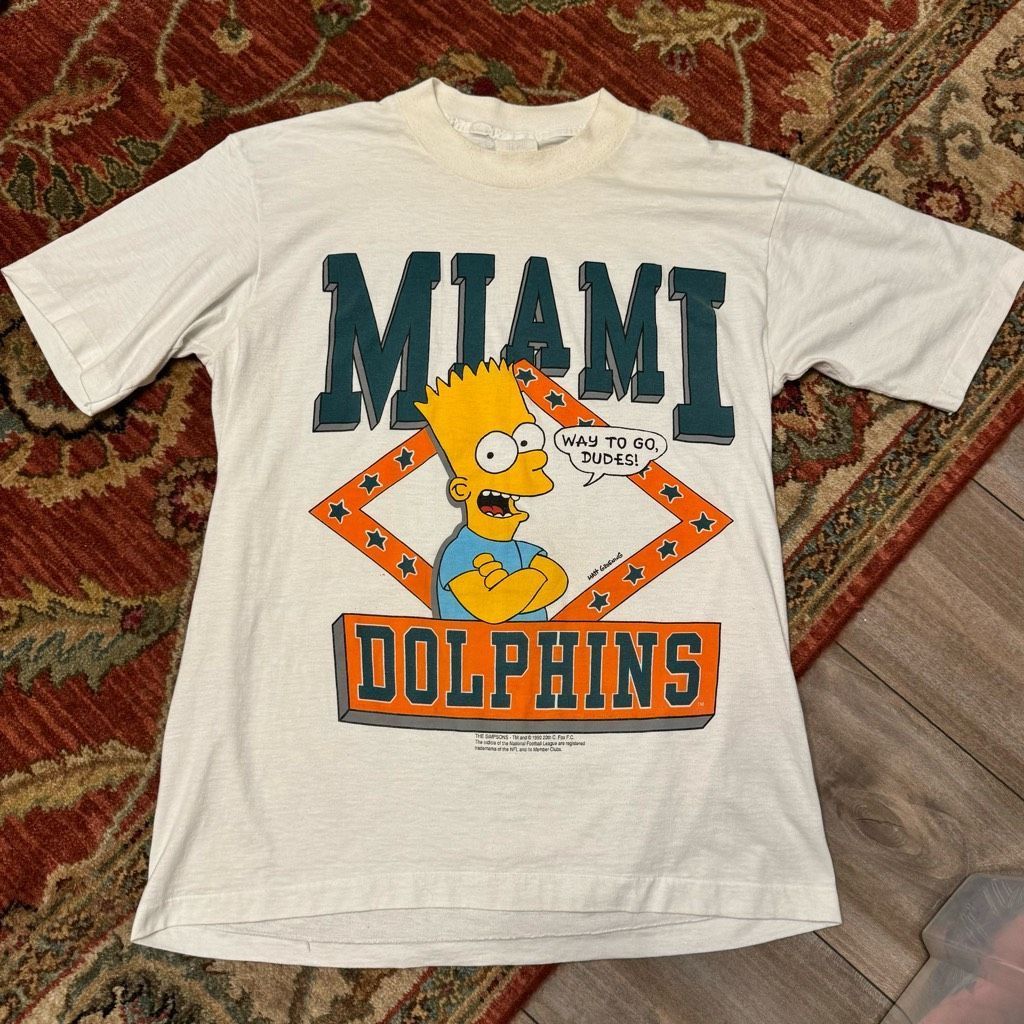 The Simpsons Vintage 1990 Bart Simpson Miami Dolphins Graphic Tee T-shirt Size US L / EU 52-54 / 3 - 2 Thumbnail