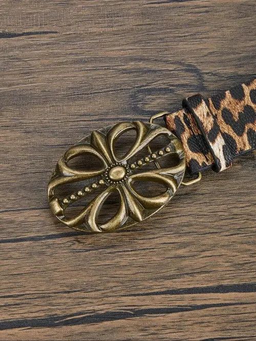 VIBE Y2k Floral Cross Buckle Leopard Belt Size ONE SIZE - 2 Thumbnail