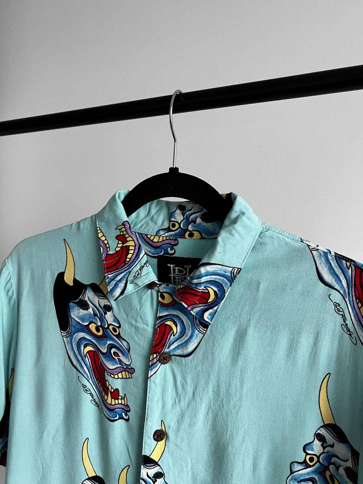 Ed Hardy Ed Hardy Devil Face Button Down Camp Shirt Aqua Size US S / EU 44-46 / 1 - 3 Thumbnail