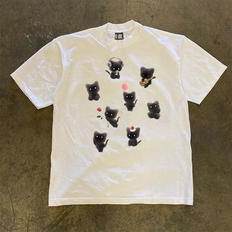 Japanese Brand White retro fun kitten print tshi Size US M / EU 48-50 / 2 - 1 Thumbnail