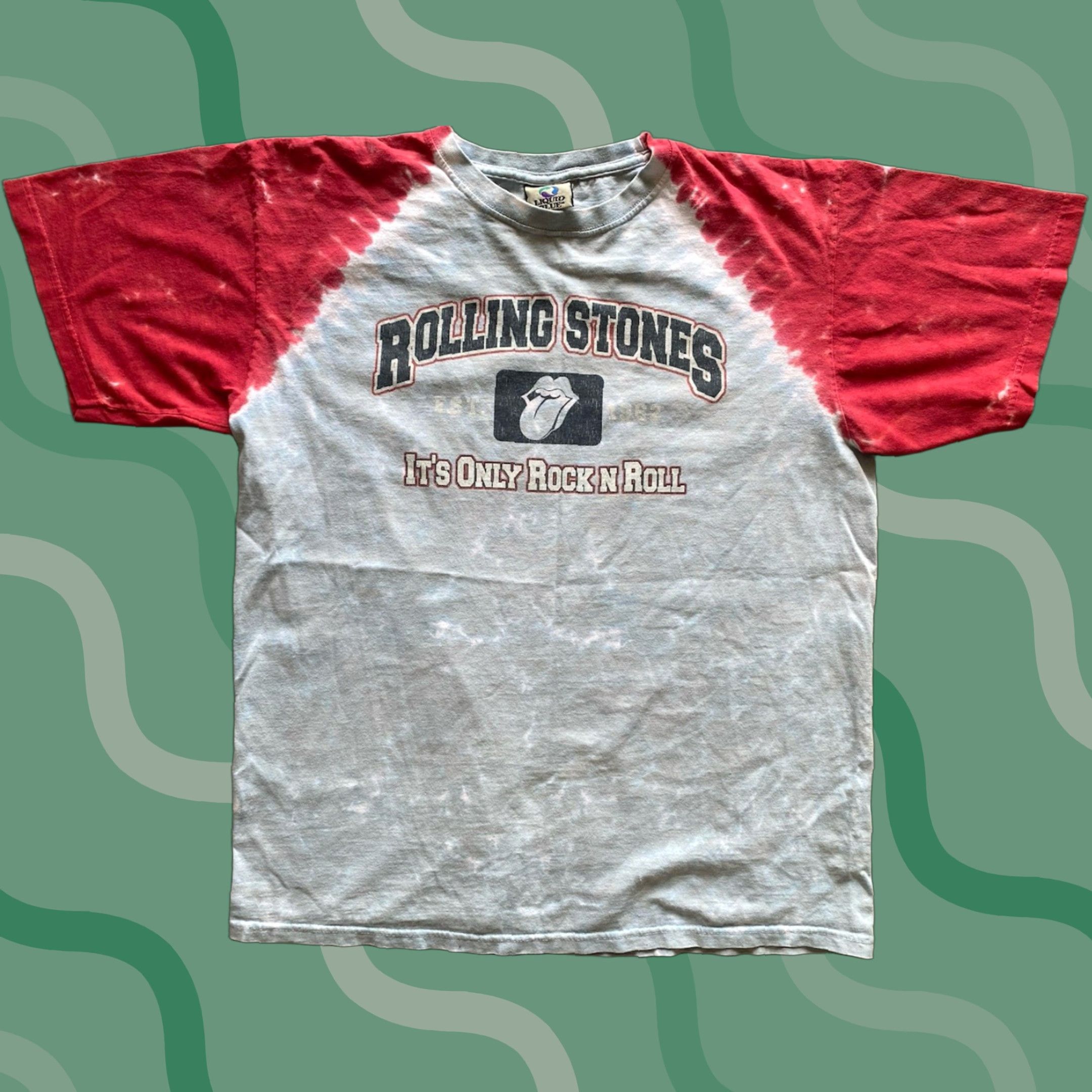 VINTAGE 2007 Liquid Blue Tie Dye Shirt Rolling Stones Men's Large It's Only Rock & Roll Shirt Mens L Multicolor Rock Band Music 2000s