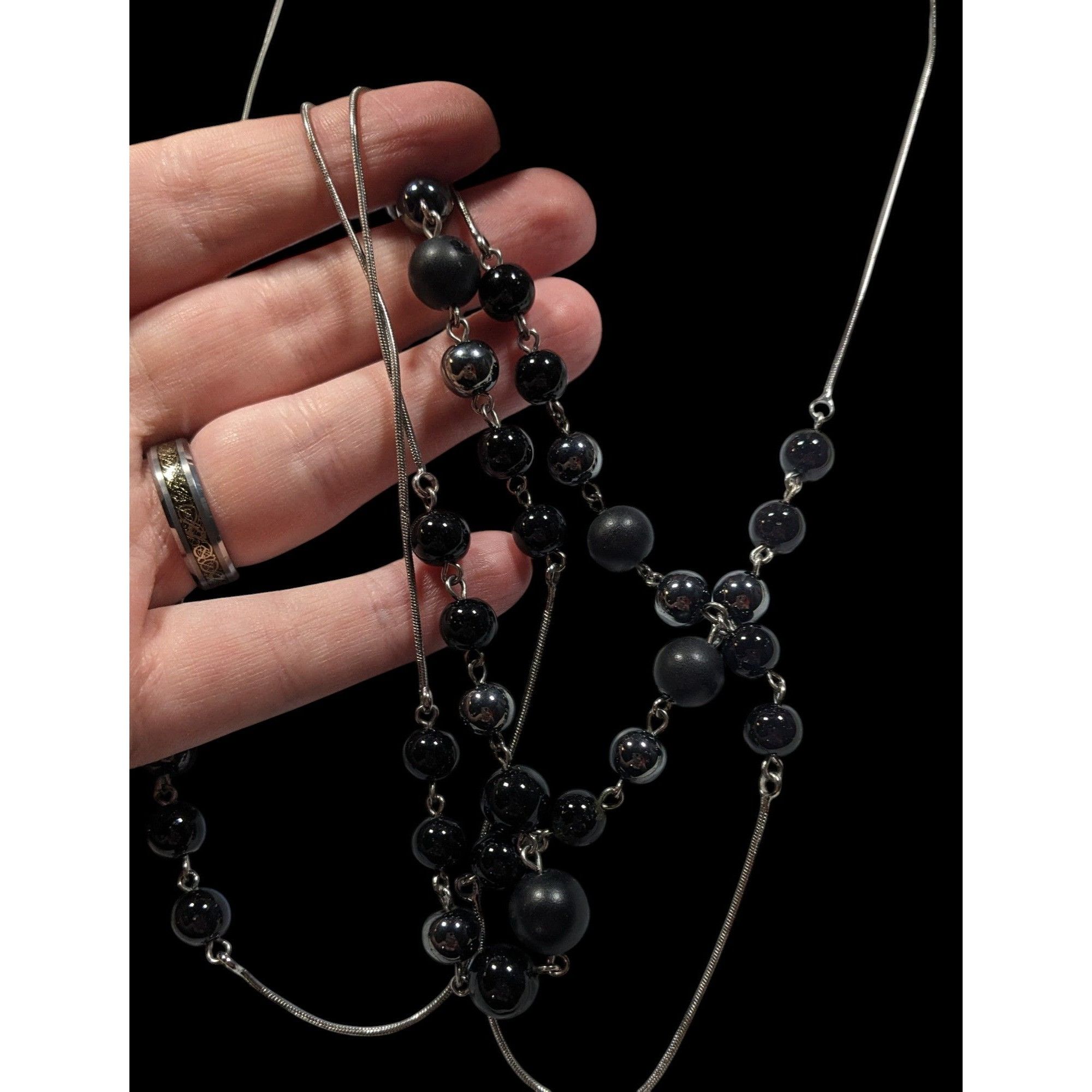 Other Elegant Opera Station Necklace Black Beads On Silver Tone Sn Size ONE SIZE - 6 Thumbnail