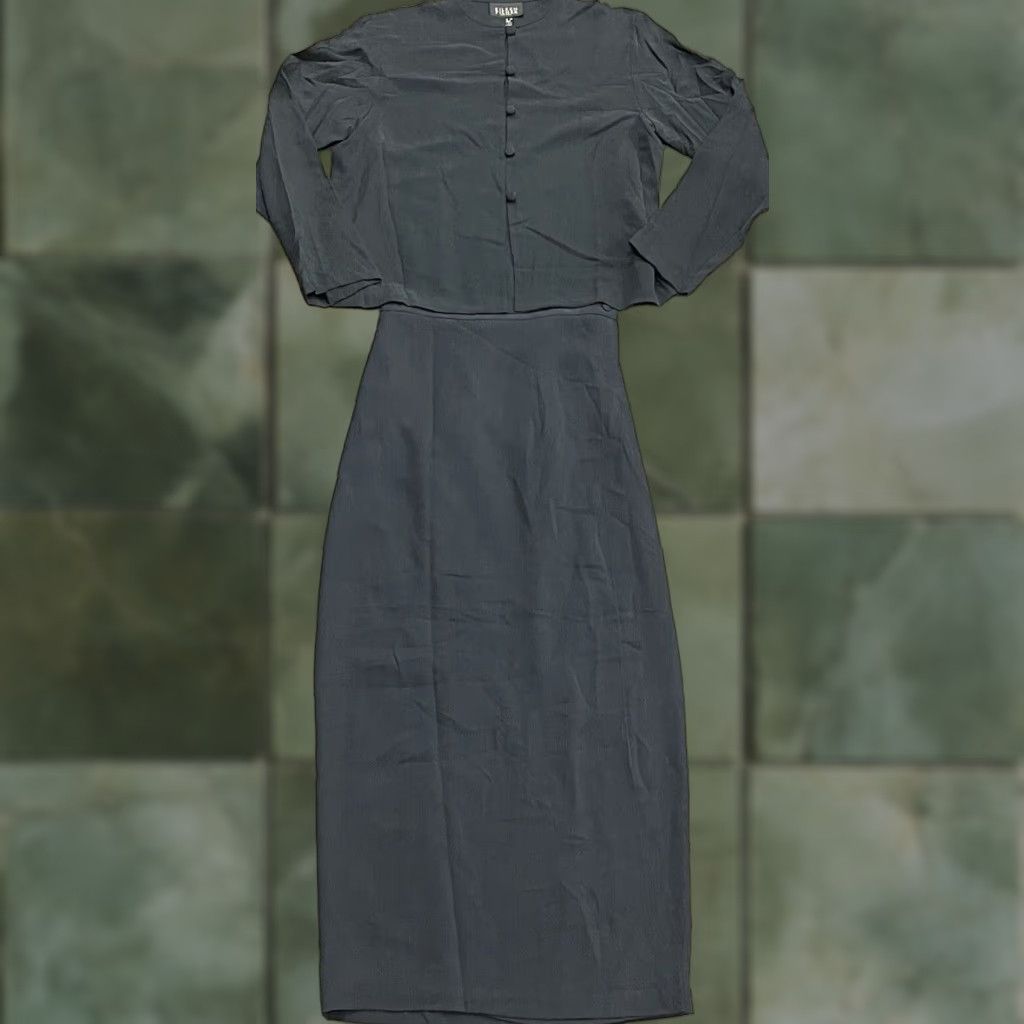 Eileen Fisher VINTAGE Eileen Fisher Women's 2-Piece Set Long Sleeve Button Blouse & Skirt Gray Silk Lightweight S Size S / US 4 / IT 40 - 1 Thumbnail
