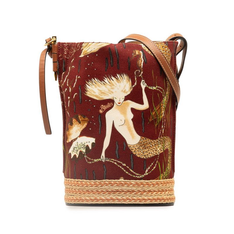 image of Loewe X Paulas Ibiza Mermaid Bucket Bag in Red, Women's