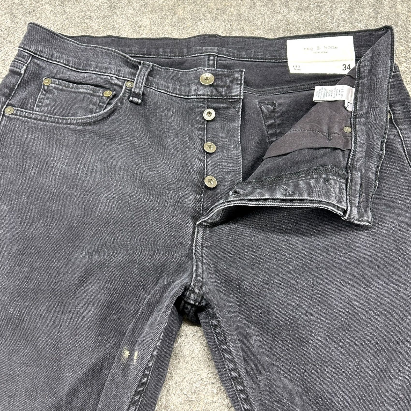 Rag & Bone Rag & Bone Jeans Slim Fit Dark Wash Black 34x34 Denim Cotton Stretch 5-Pocket Mens Slim Inseam 34 Button Fly Regular Fit 2 Size US 34 / EU 50 - 2 Thumbnail