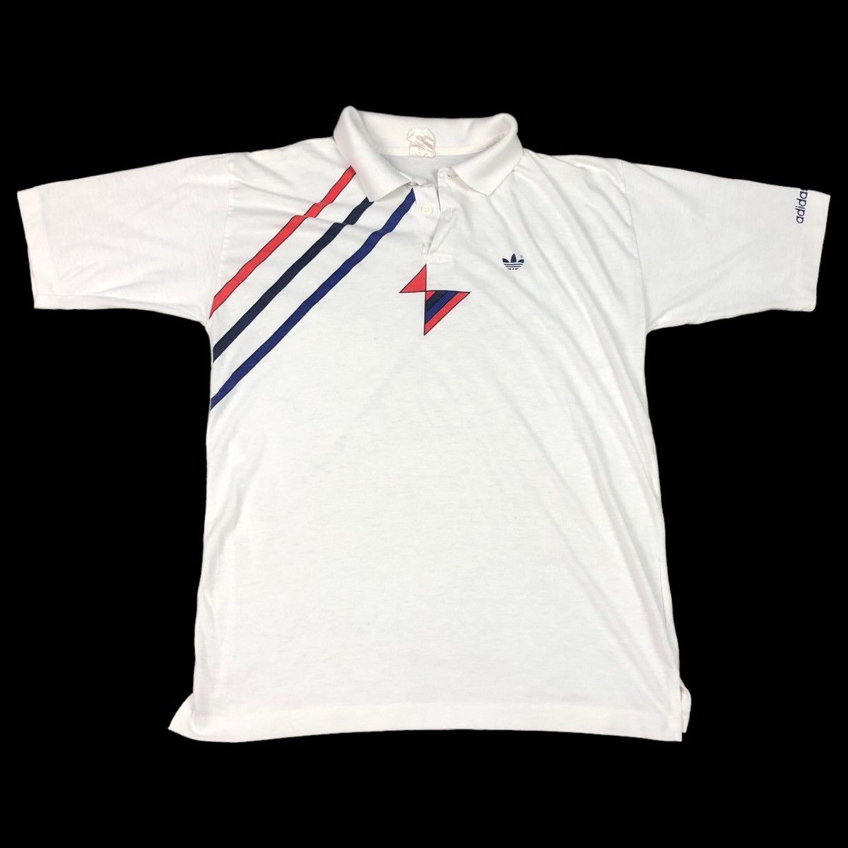 Adidas × Vintage Vintage Adidas Logo Button Polo White Red Blue Shirt Adult M Size US M / EU 48-50 / 2 - 1 Thumbnail
