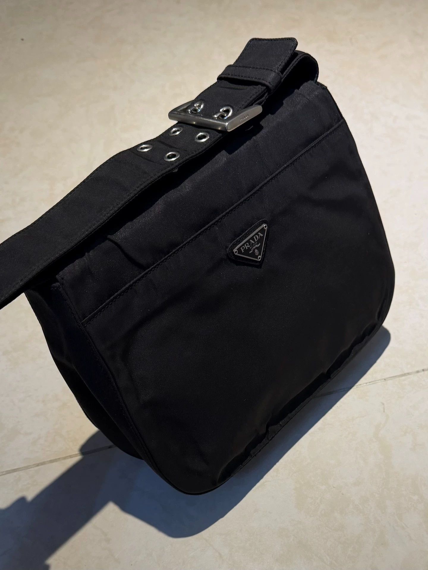 Prada Prada Tactical Logo Rivet Nylon Shoulder Bag Black Unisex Size ONE SIZE - 2 Thumbnail