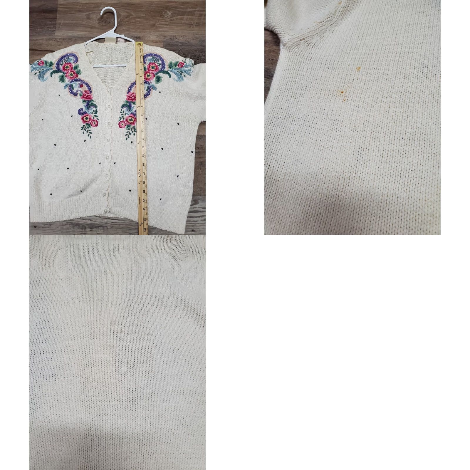Vintage VINTAGE Huntington Ridge Cardigan Sweater Women's L White Floral Puff Sleeve 1990s Crochet Beaded Embroidered Knit Cardigan Size L / US 10 / IT 46 - 9 Thumbnail