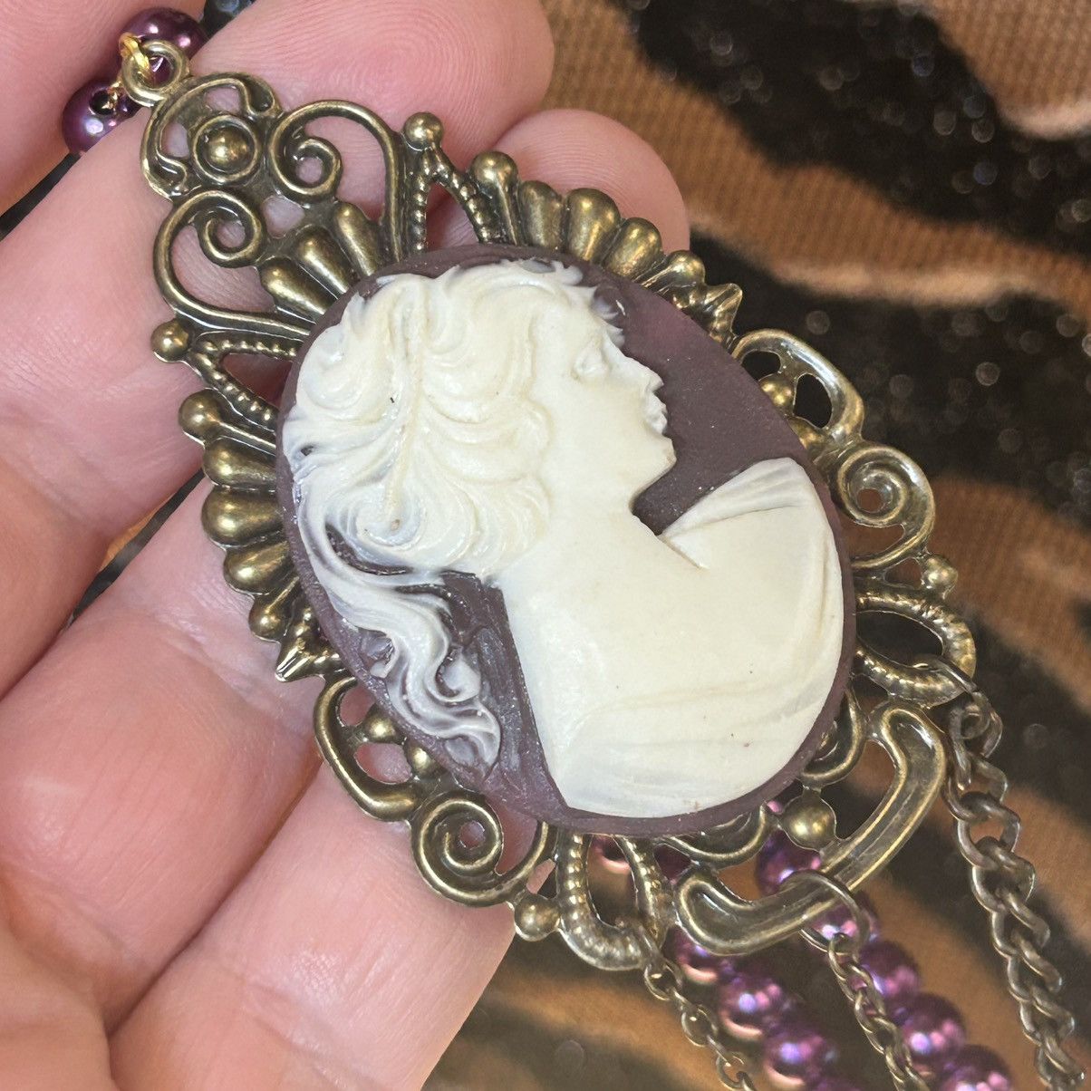 Handmade Handcrafted Victorian lady cameo brass filigree necklace Size ONE SIZE - 1 Thumbnail
