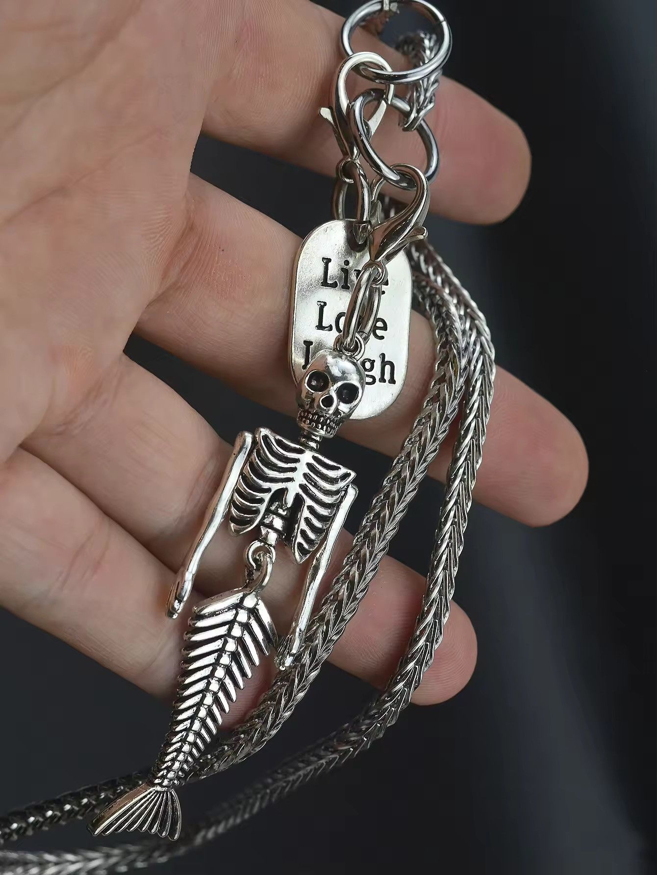 Jewelry skeleton skull mermaid pendant necklace Size ONE SIZE - 6 Thumbnail