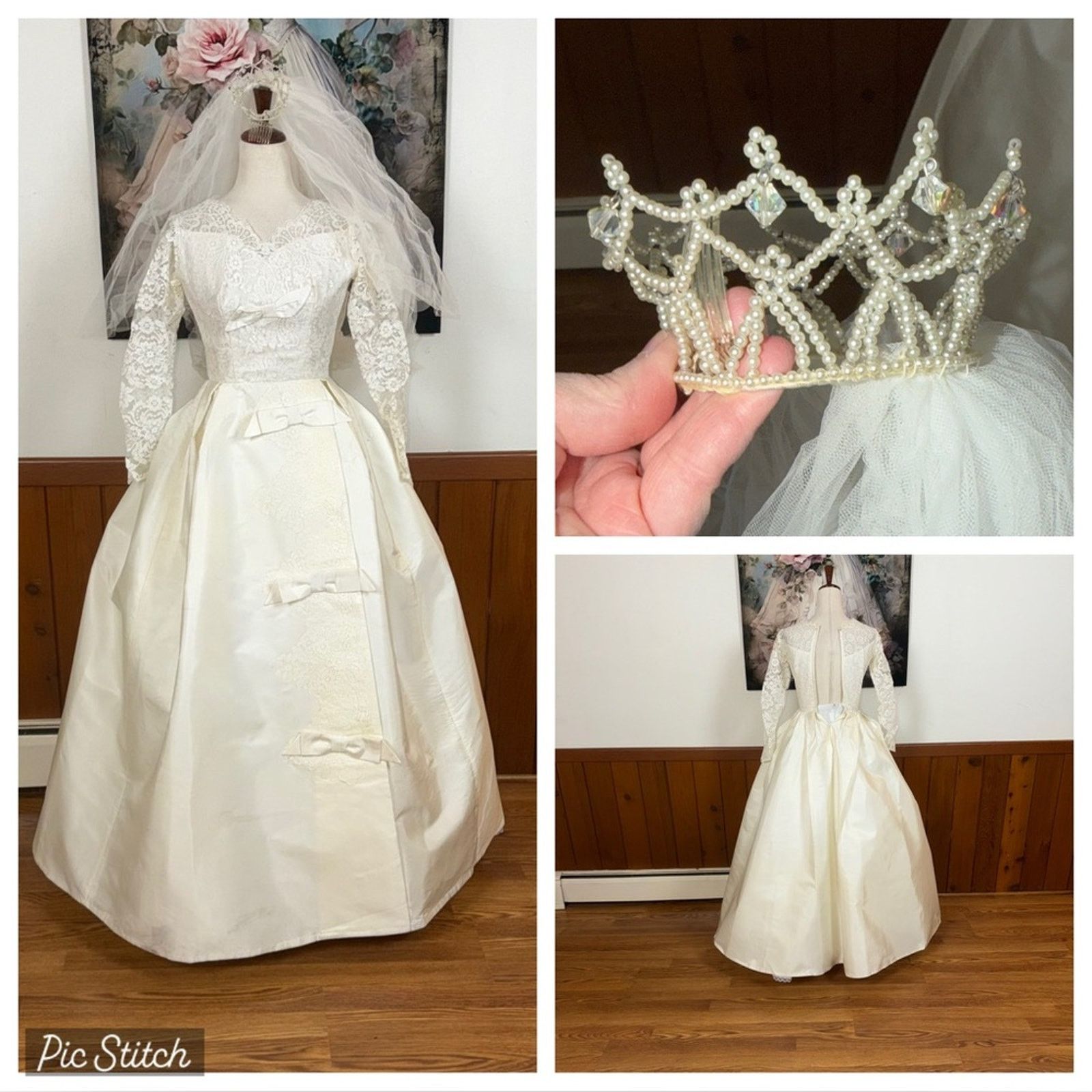 Vintage Stunning Vintage 1950s Wedding Gown & Crown Veil Size M / US 6-8 / IT 42-44 - 1 Thumbnail