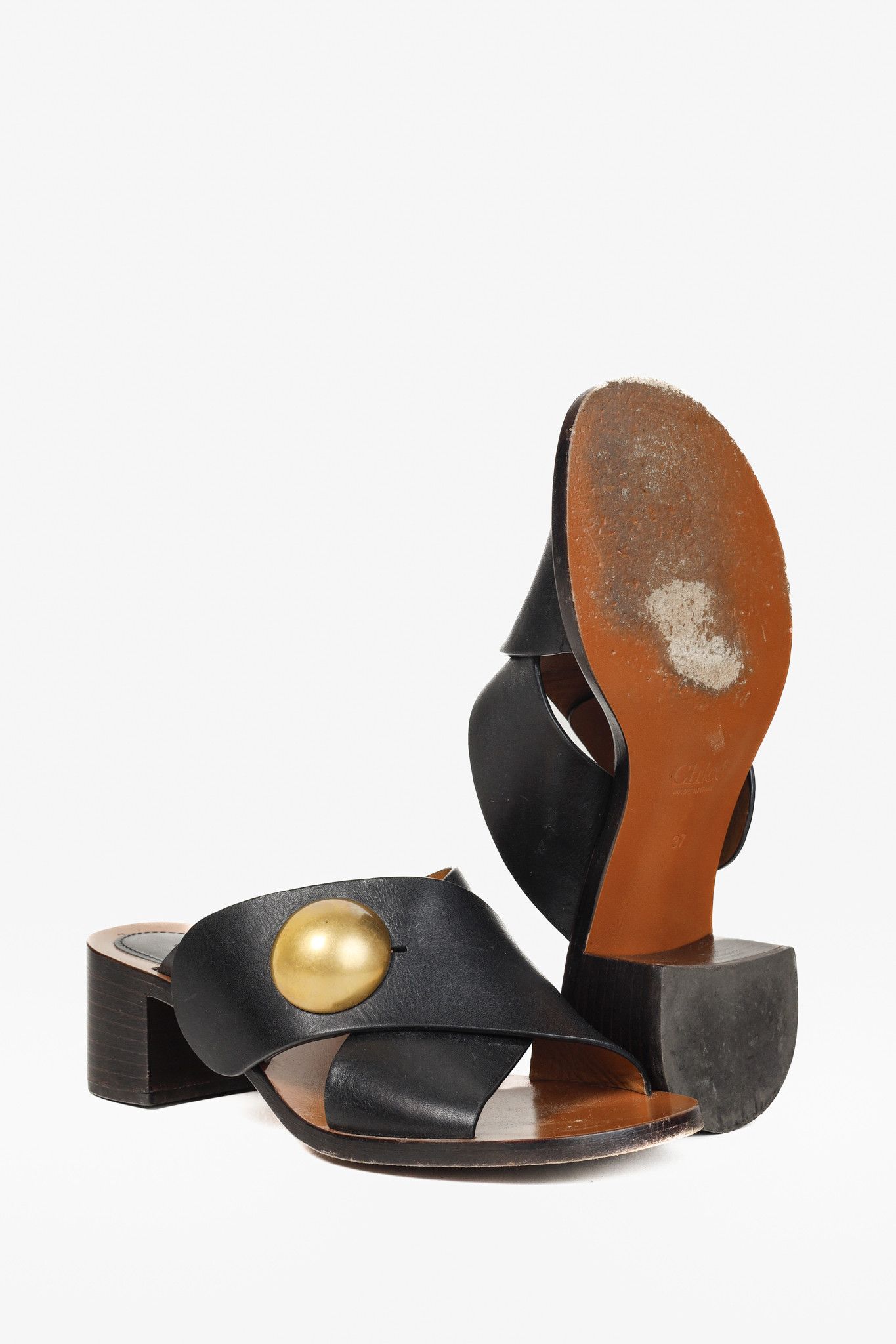 Chloe Chloe Button Black Crisscross Leather Slide Sandal Size US 7 / IT 37 - 4 Thumbnail