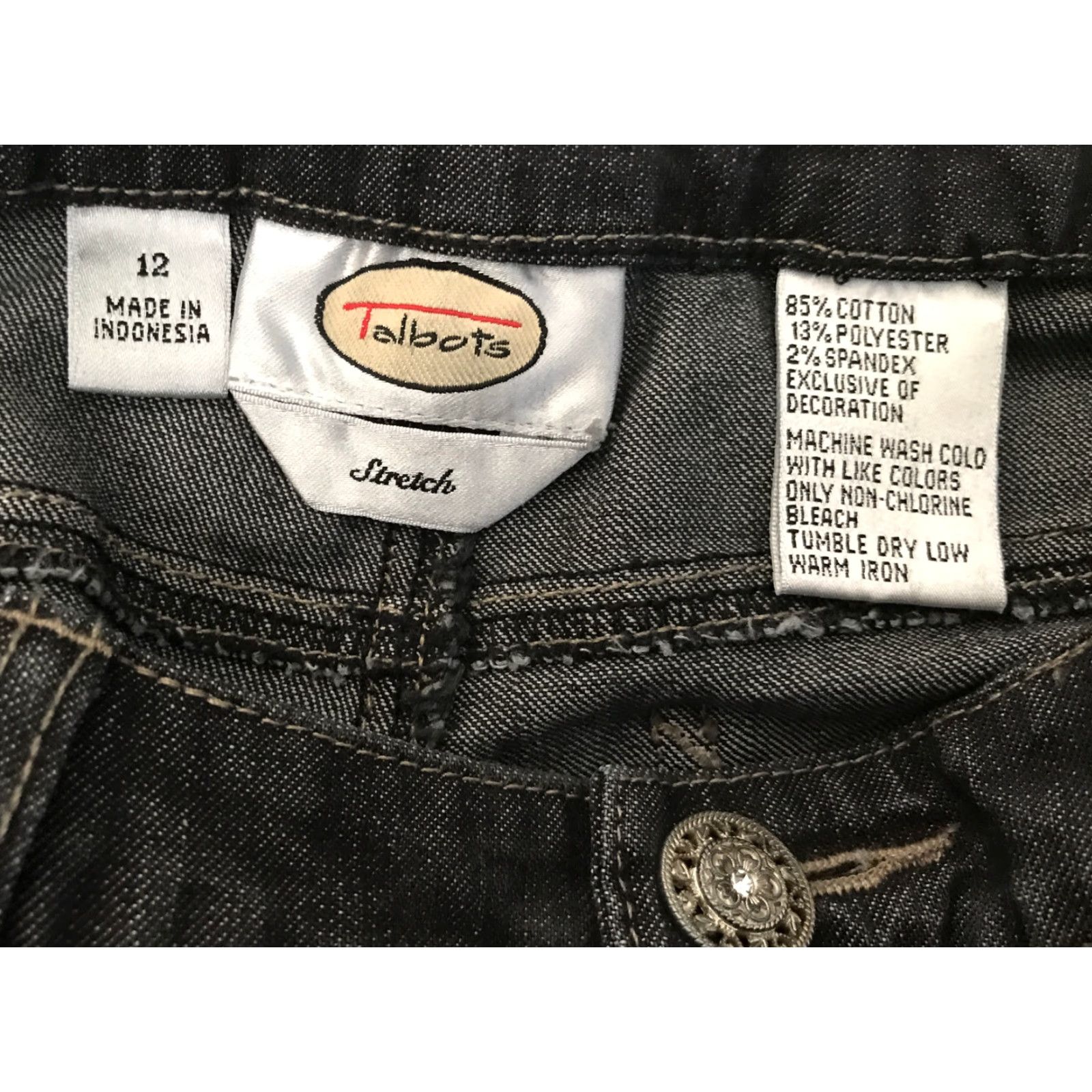 Talbots Talbots Stretch Women's Black Denim Jeans 32" Waist 12 Regular Inseam 31.5" Silver Stitching Pockets Jeans Size 34" / US 12 / IT 48 - 4 Thumbnail