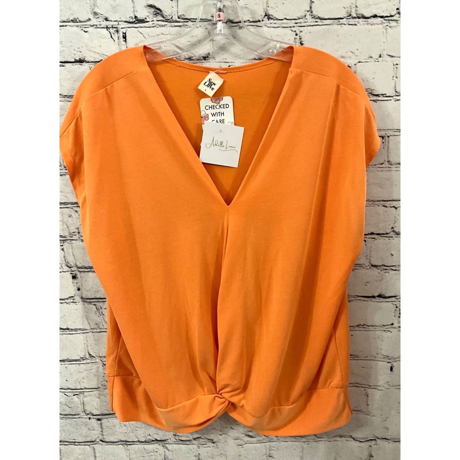 Vintage SEW IN LOVE Womens Top Size Large Orange V-Neck Short Sleeve Pullover T-Shirt Casual Lightweight Spandex Rayon Size L / US 10 / IT 46 - 2 Thumbnail