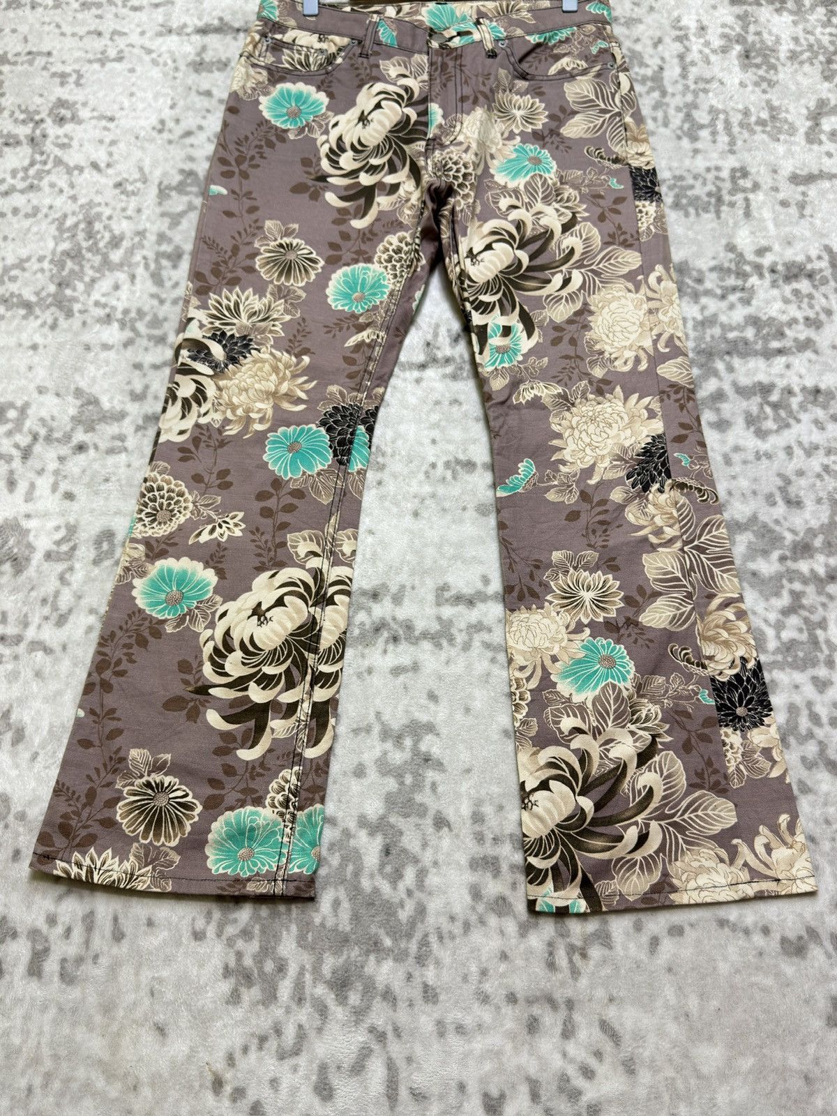Hysteric Glamour Flare Glamdy Floral Printed Pants Turquoise Accents Size US 30 / EU 46 - 6 Thumbnail