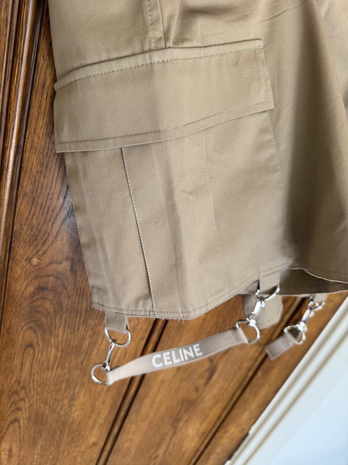 Celine × Hedi Slimane Celine khaki cargo shorts with Celine logo strap 48 Hedi Size US 32 / EU 48 - 12 Thumbnail