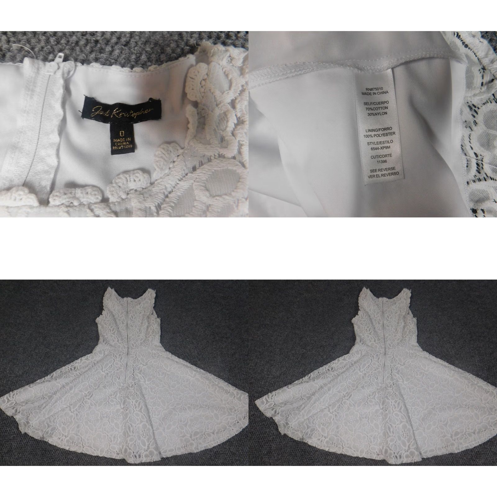 Vintage Jodi Kristopher Dress Womens 0 White A-Line Floral Lined Knee Length Sleeveless Scoop Neck Pullover Raglan Sleeve Buttonless (Good Condition) Size XS / US 0-2 / IT 36-38 - 8 Thumbnail