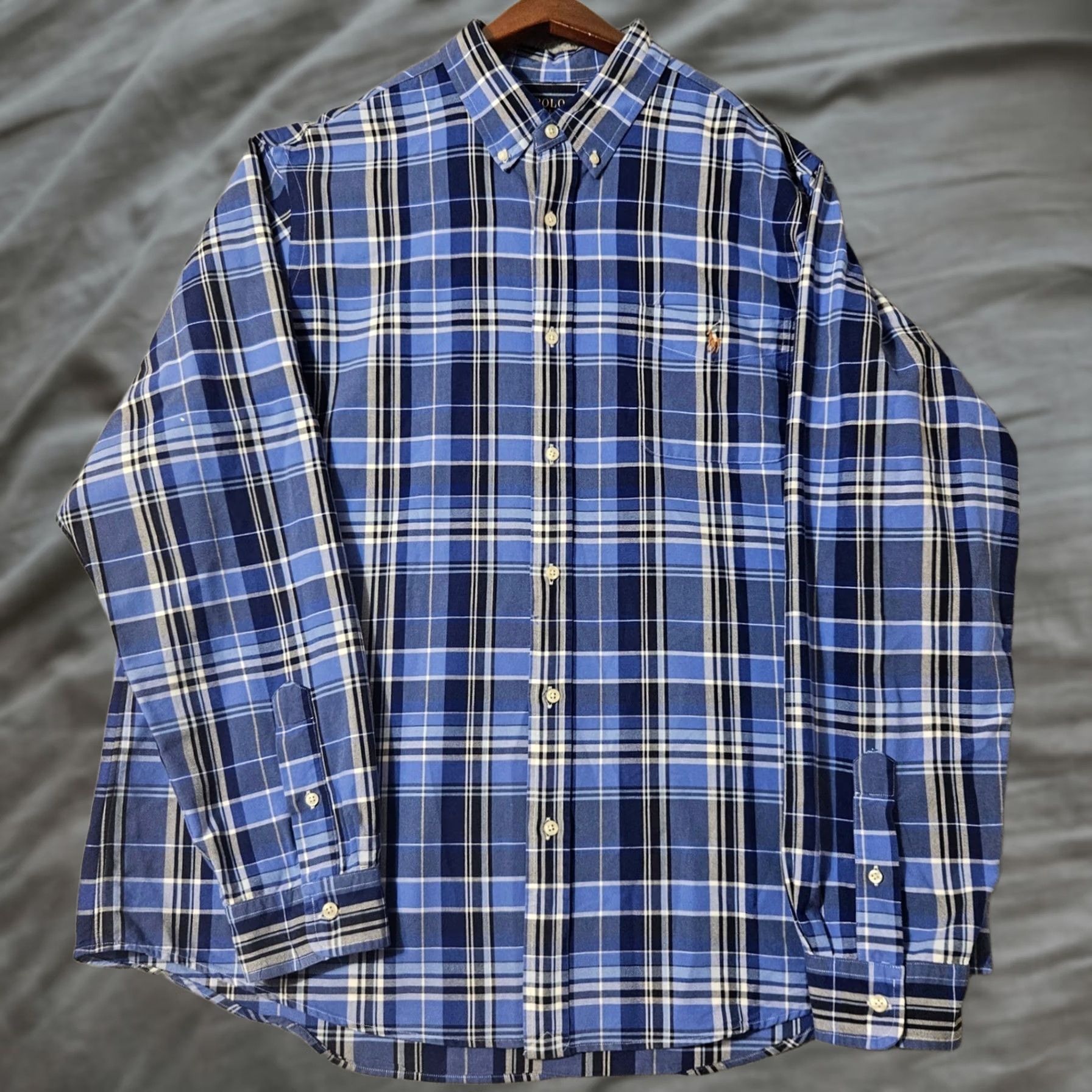 Polo Ralph Lauren Polo Ralph Lauren Shirt Classic Fit Oxford Blue 2XL XXL Men Long Sleeve Polo Ponies Flesh Pony Blue Plaid Shirt Mens Size US XXL / EU 58 / 5 - 1 Thumbnail
