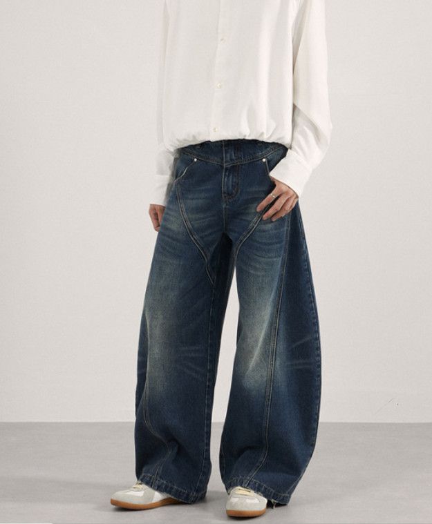 Japanese Brand American street curved wash straight leg patchwork jeans Size US 32 / EU 48 - 2 Thumbnail