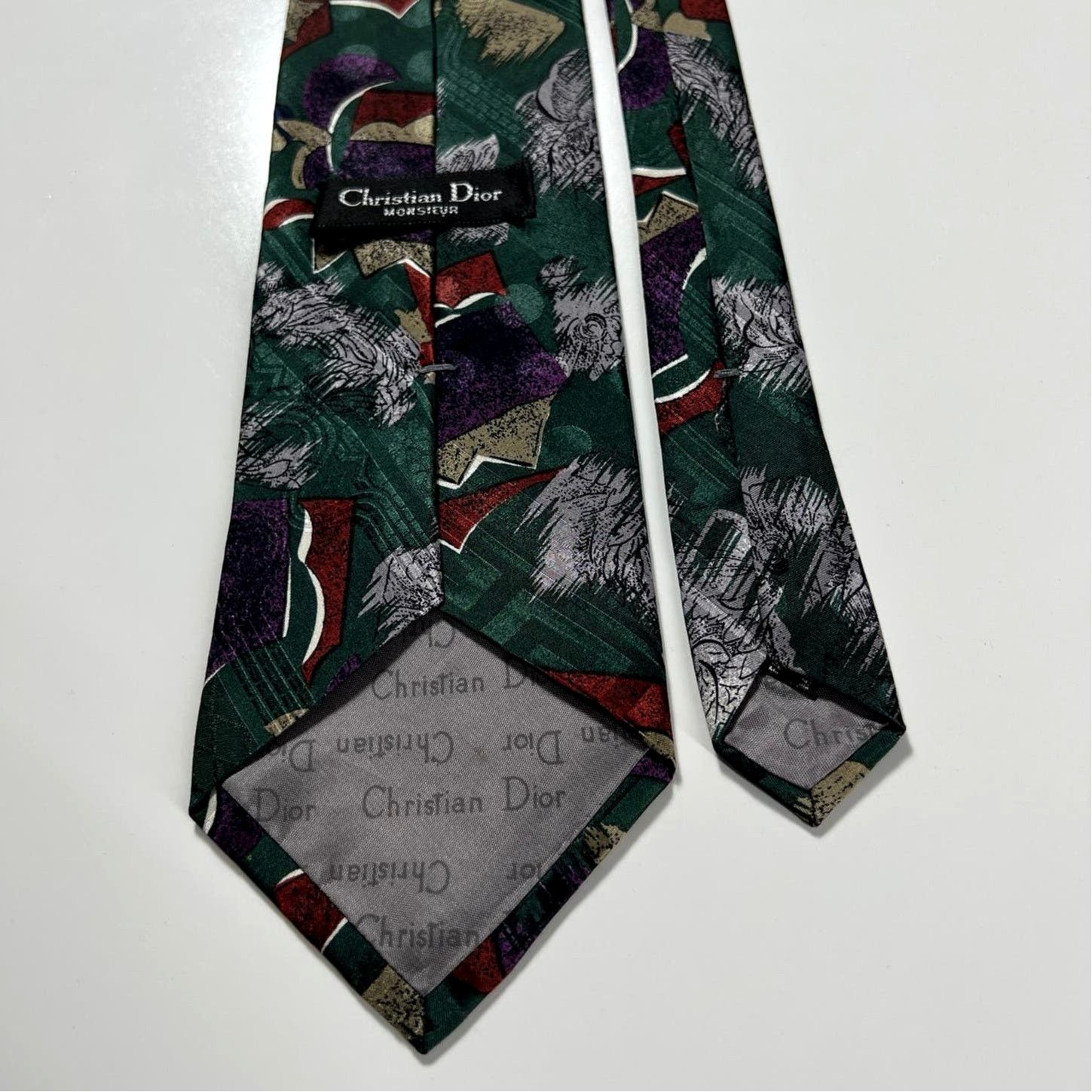 Christian Dior Monsieur Christian Dior Monsieur Tie Green Purple 100% Silk Necktie Size ONE SIZE - 2 Thumbnail