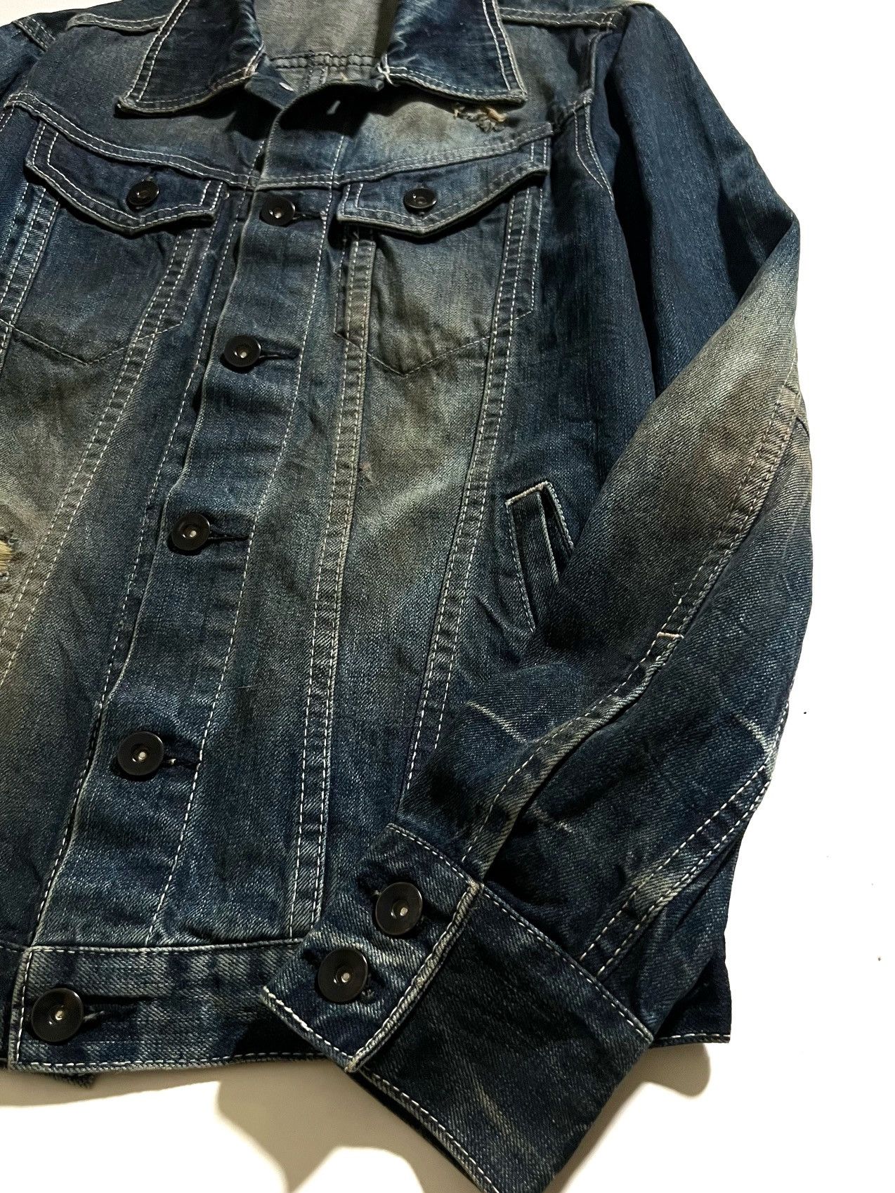 GOSTAR DE FUGA FUGA Mud Dye Distressed Denim Jacket vkei Archive 00s y2k Size US XS / EU 42 / 0 - 3 Thumbnail