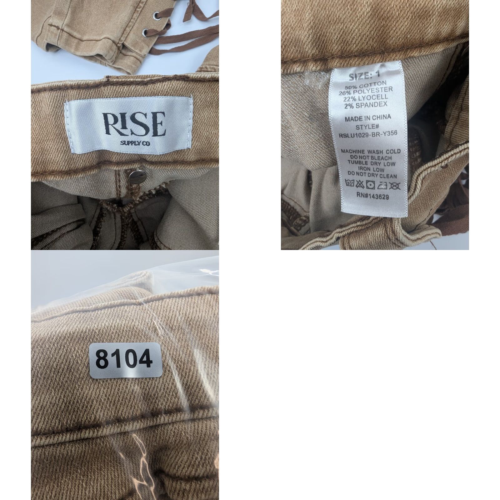 Vintage Rise Supply Co. Full Lace-up Expandable Sides Pants Y2K Western Hippie Khaki Tan 1 Denim Cotton Lyocell Polyester Teens Mens Womens Boys Girls Size 25" / US 0 / IT 36 - 9 Thumbnail