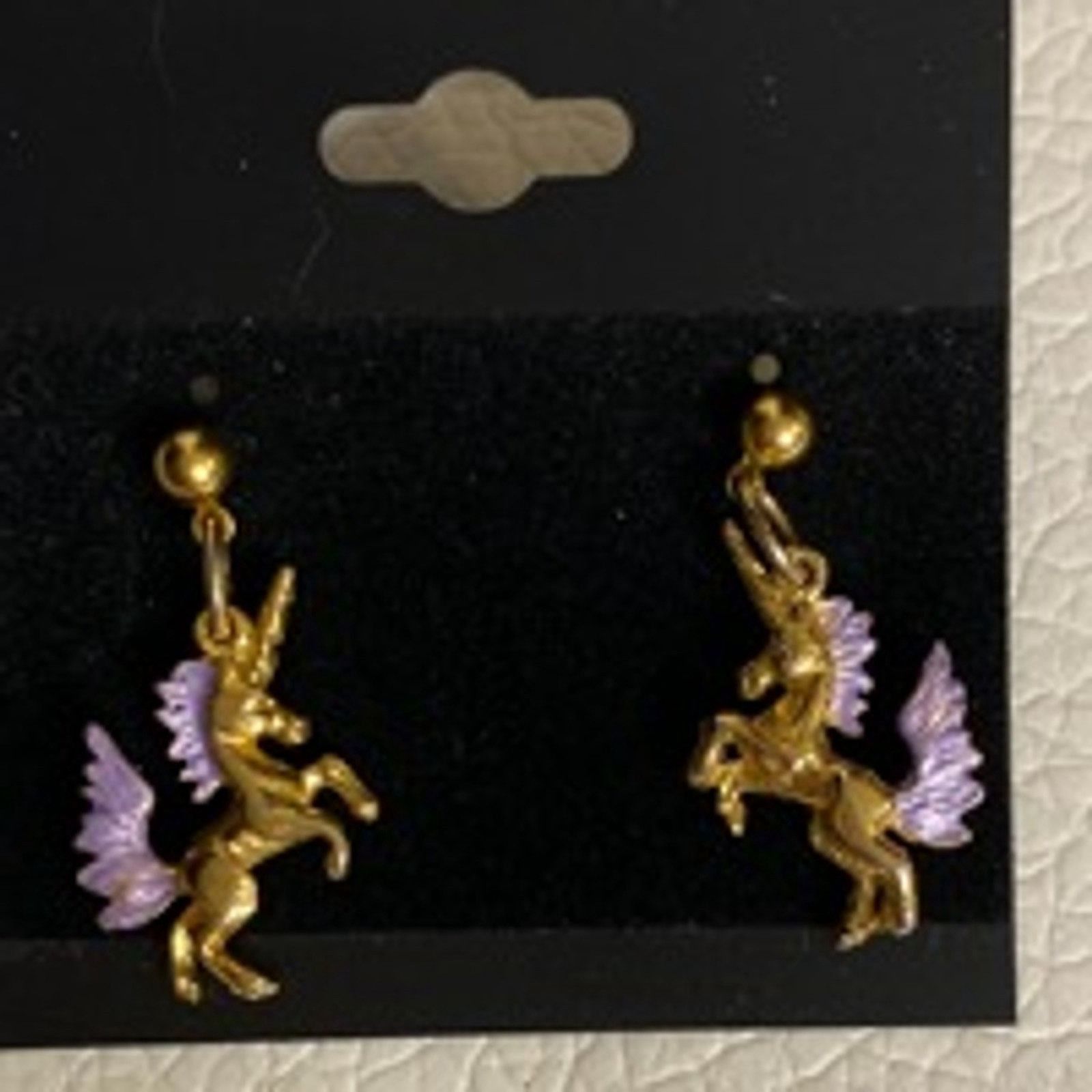 Other Gold Unicorn Pegasus Earrings Purple Wings Fantasy Dangle Size ONE SIZE - 2 Thumbnail