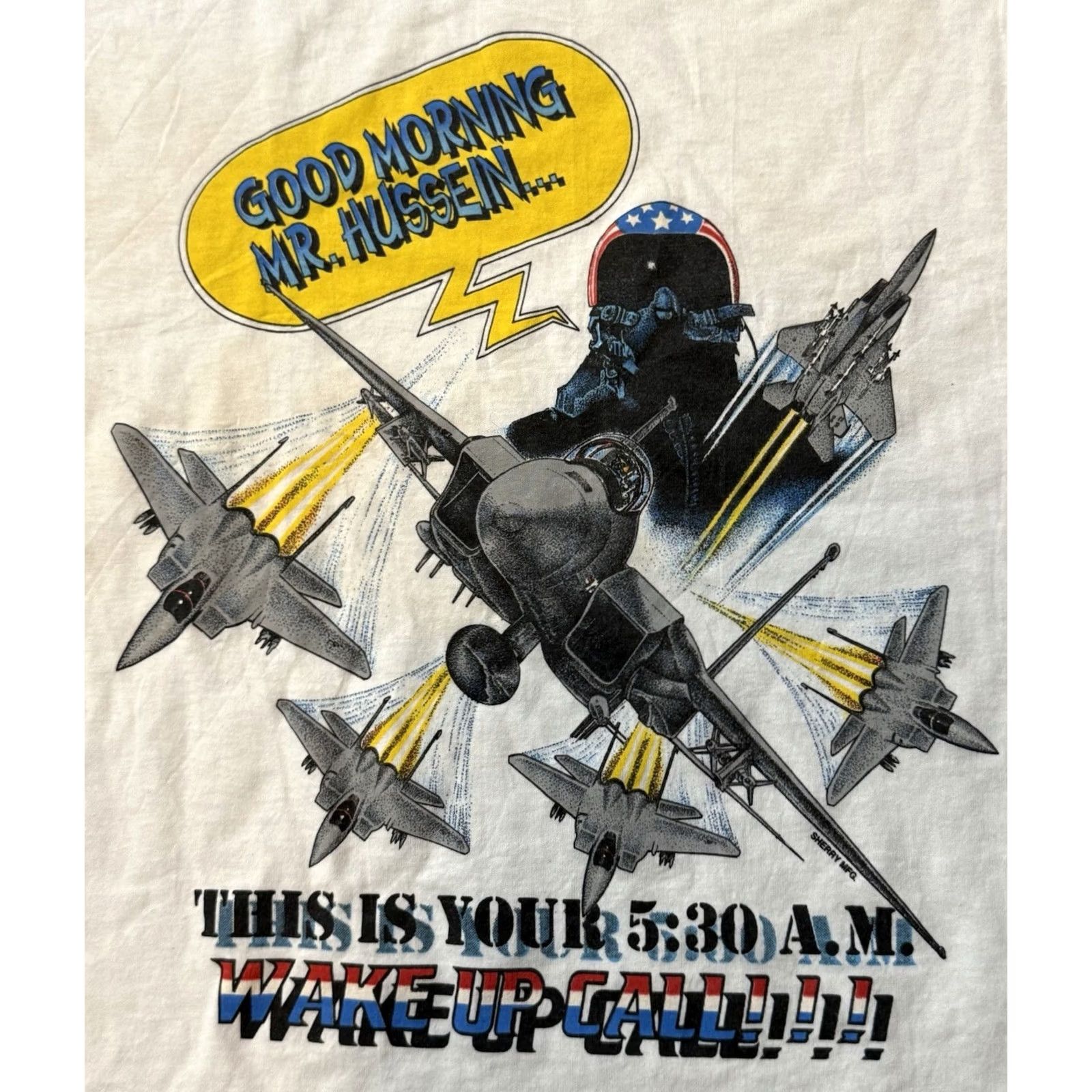 Vintage VINTAGE Good Morning Mr. Hussein Shirt L White 90s Saddam Hussein Desert Storm Gulf War Shirt Mens T-Shirt 1990s Screen Stars Size US L / EU 52-54 / 3 - 3 Thumbnail
