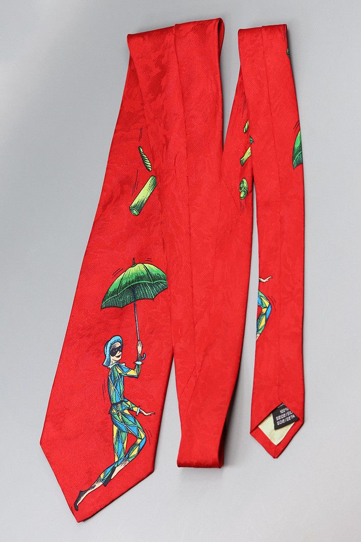 Other Gino Pilati Red Silk Tie with Harlequin Umbrella Print Size ONE SIZE - 9 Thumbnail