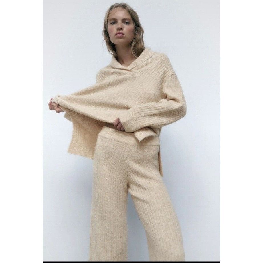 Zara Zara Beige Ribbed Cable Knit Sweater Size S / US 4 / IT 40 - 1 Thumbnail
