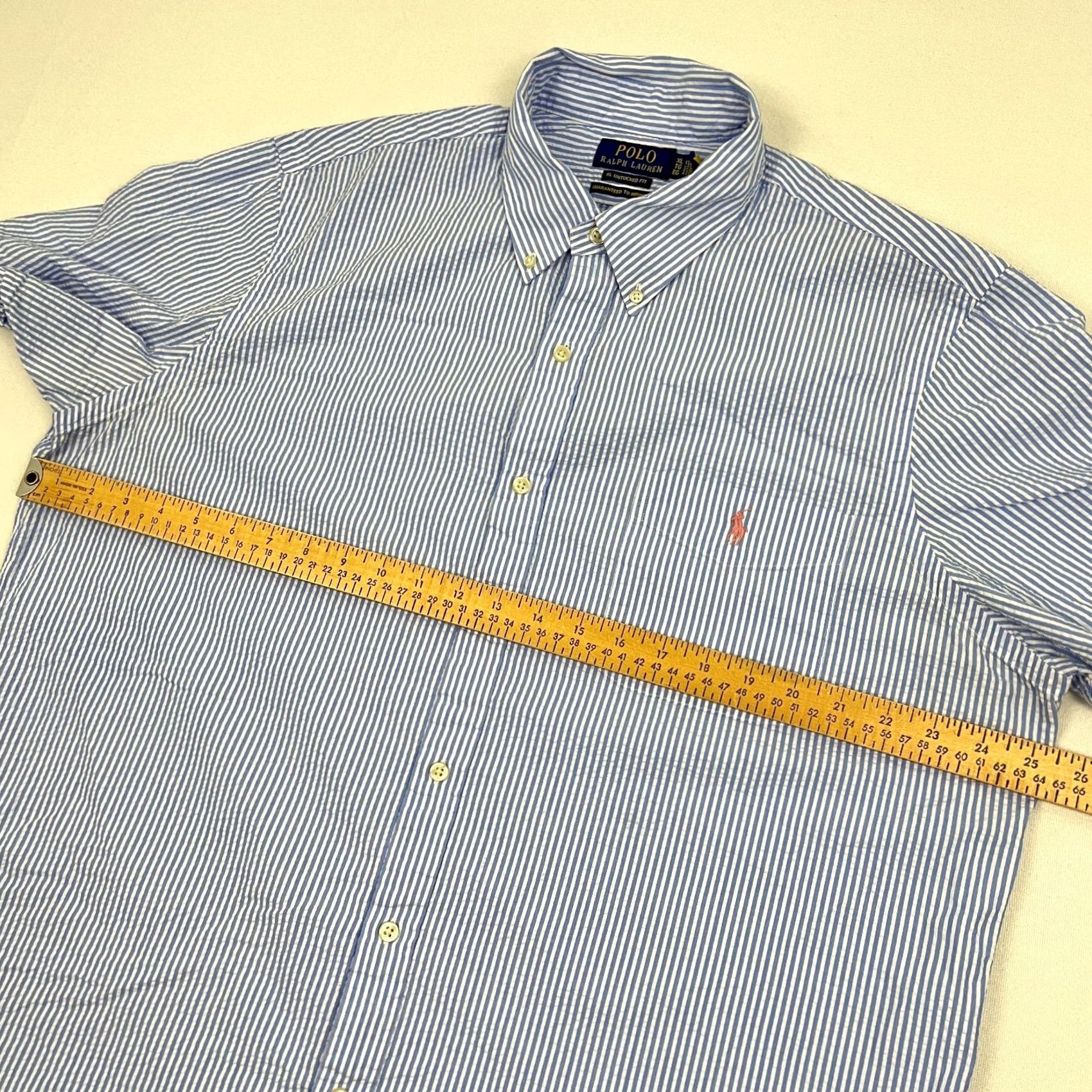 Polo Ralph Lauren Polo Ralph Lauren Shirt Mens XL Blue Untucked Fit White Striped Seersucker Pony Size US XL / EU 56 / 4 - 6 Thumbnail