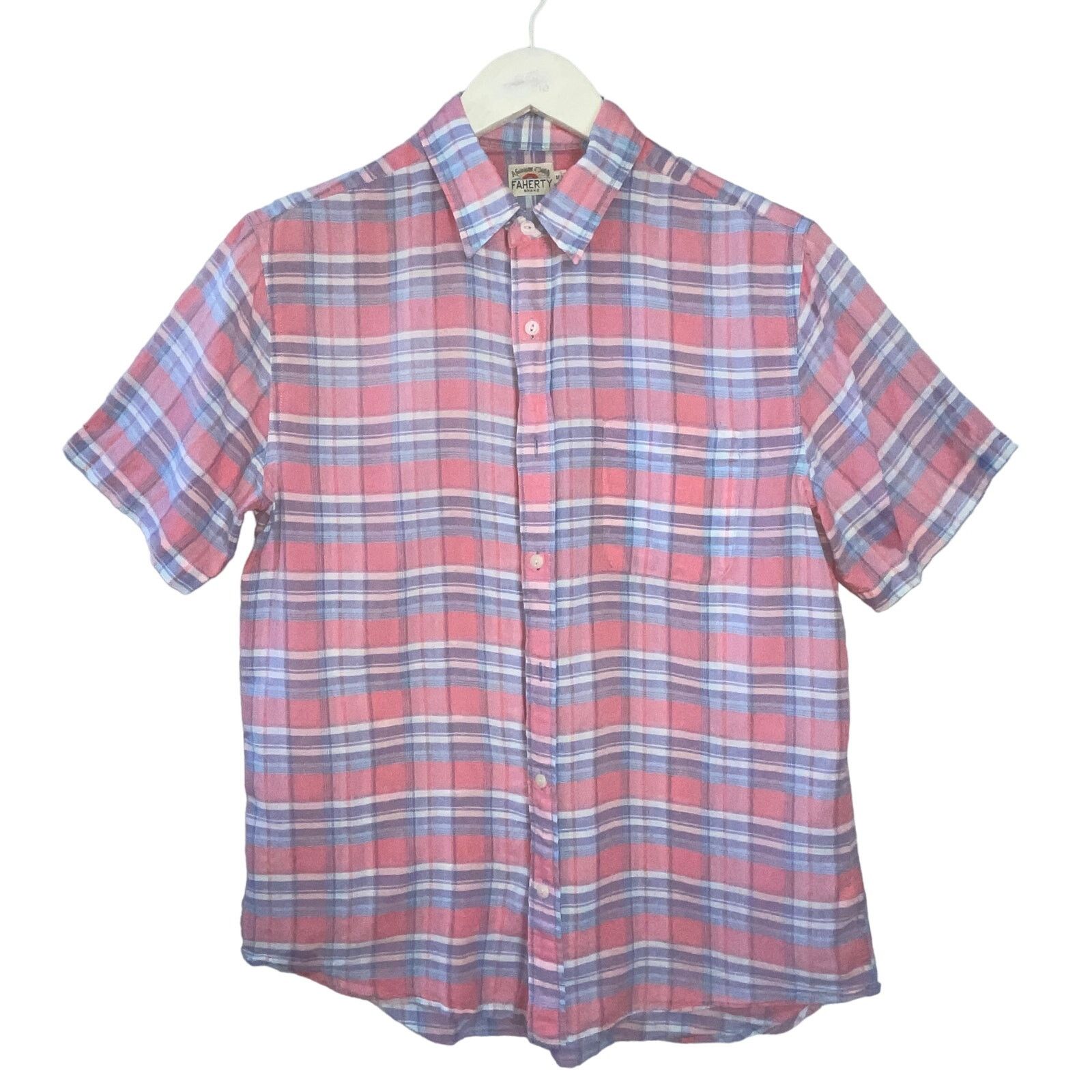 Faherty Faherty Plaid Short Sleeve Cotton Linen Blend Shirt Size Med Size US M / EU 48-50 / 2 - 1 Thumbnail