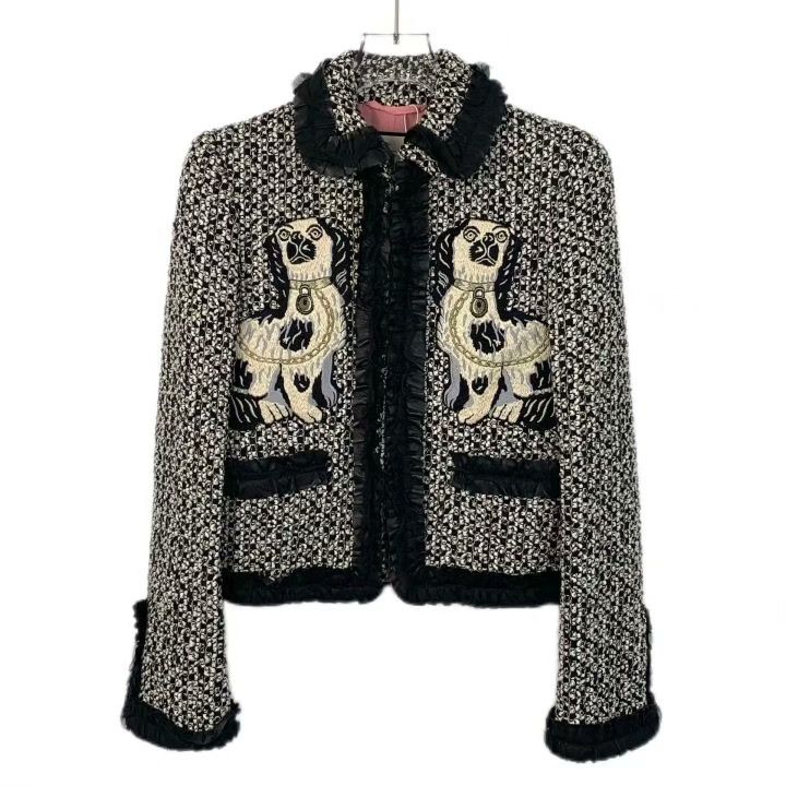 Gucci Gucci Black Puppy Embroidered Tweed Jacket Size XS / US 0-2 / IT 36-38 - 1 Thumbnail