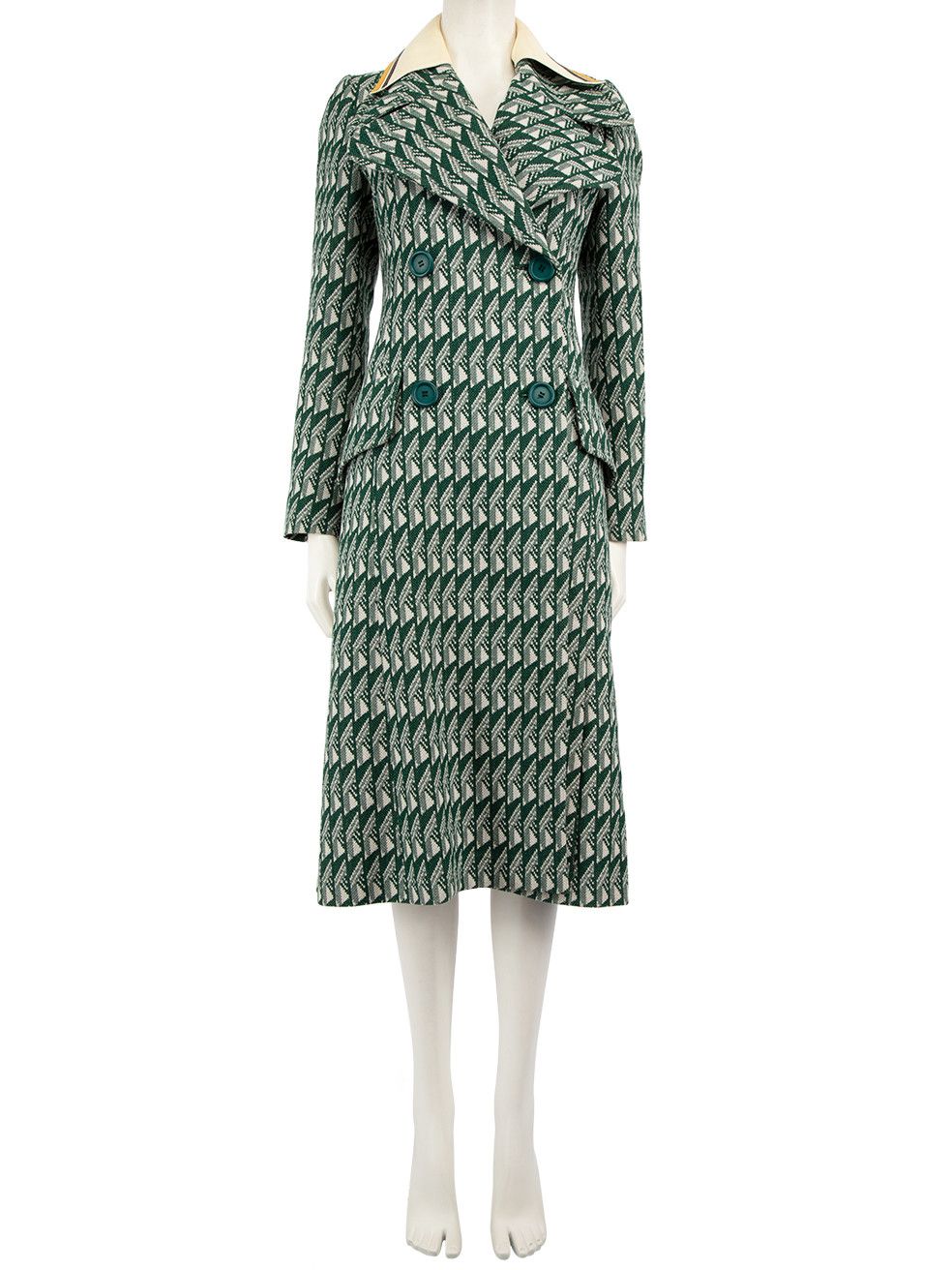 image of Miu Miu S/s 2016 Green Patterned Trench Coat, Women's (Size Small)