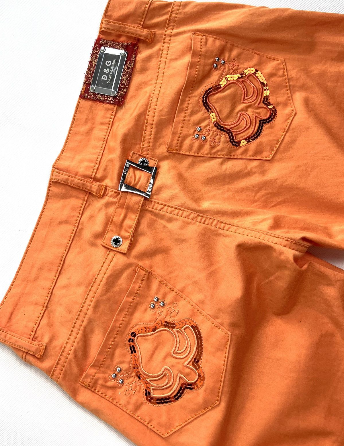 Vintage Orange rock pants D&G style logo rhinestone buckle details Size 30" / US 8 / IT 44 - 3 Thumbnail