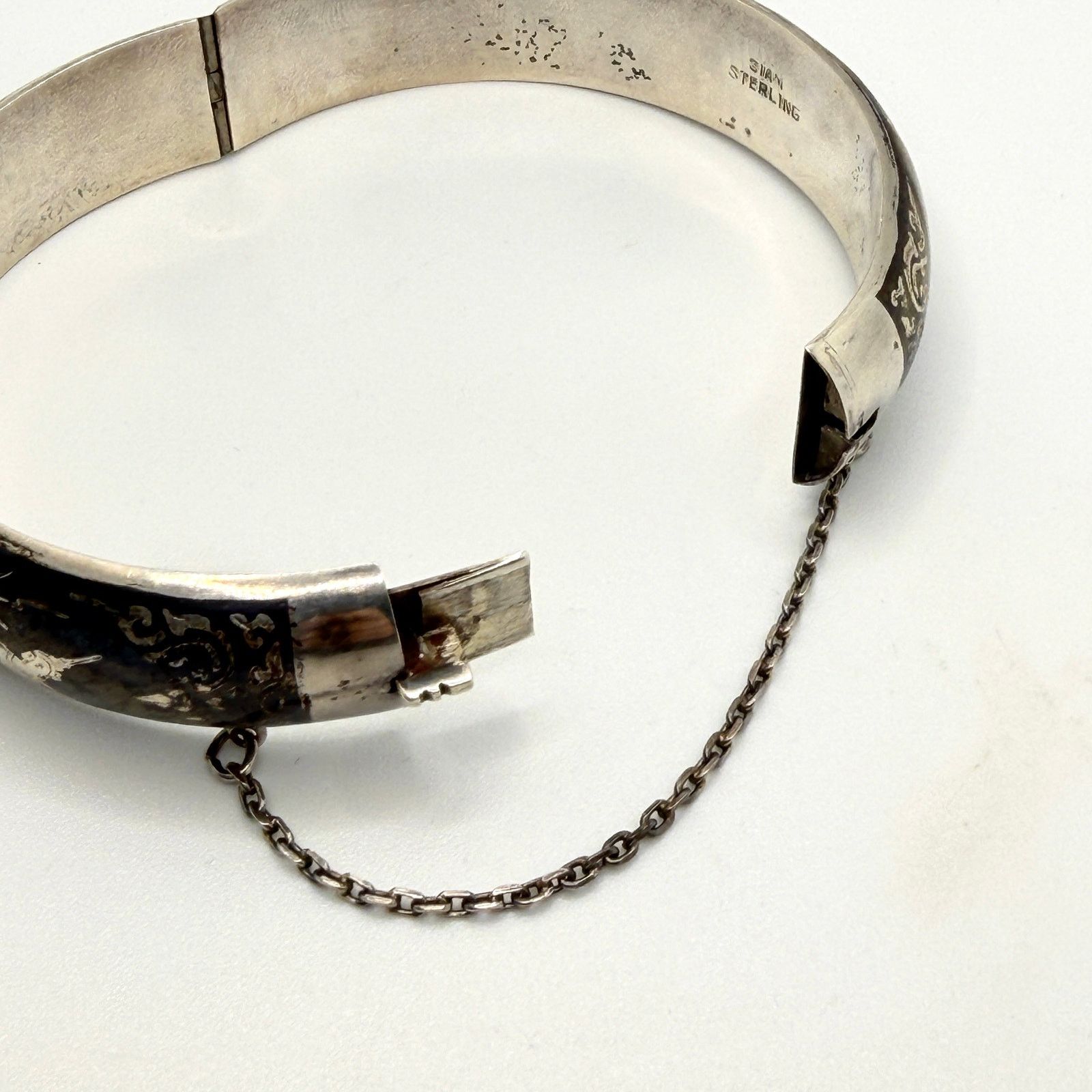 Vintage Vintage 50s Siam Sterling Silver Blue Niello Hinged Bangle Size ONE SIZE - 7 Thumbnail