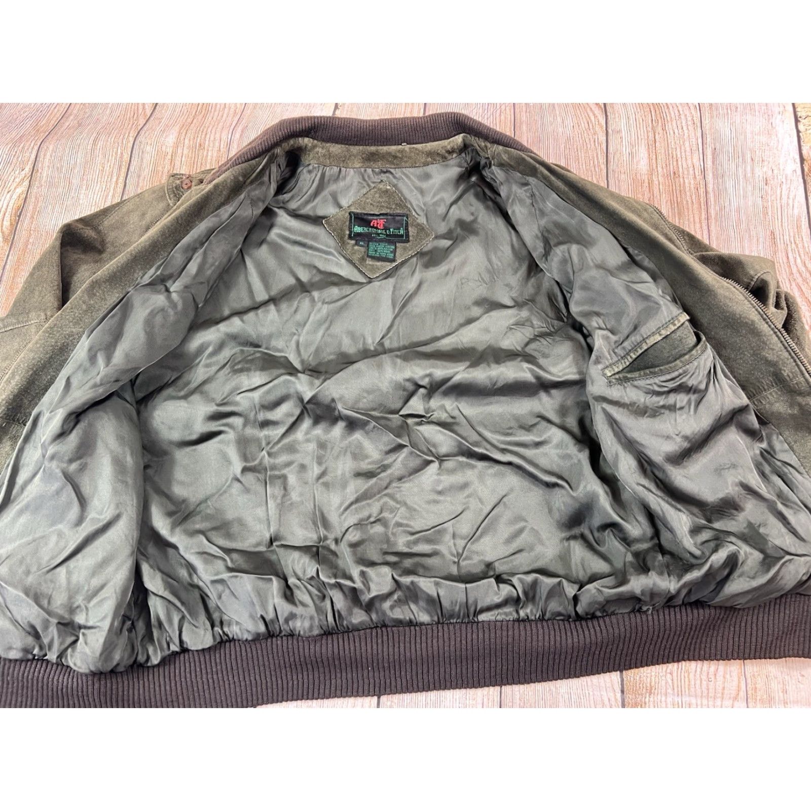 Abercrombie & Fitch VINTAGE Abercrombie & Fitch Bomber Jacket Mens XL Green 90s Leather Full Zip Pockets Size US XL / EU 56 / 4 - 3 Thumbnail
