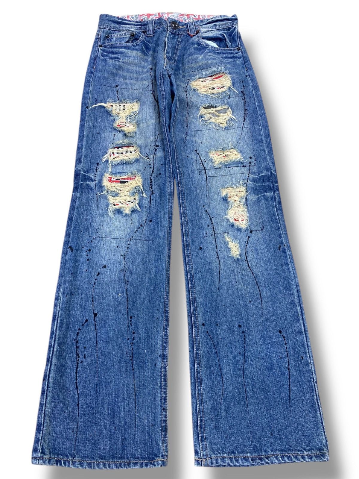 Japanese Brand Japanese Brand Distressed Splash Paint Straight Leg Jeans Size US 28 / EU 44 - 1 Thumbnail