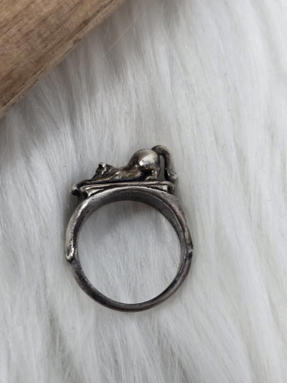 The Unbranded Brand Vintage Sterling Silver 3D Figural Crouching Cat Ring Size ONE SIZE - 7 Thumbnail