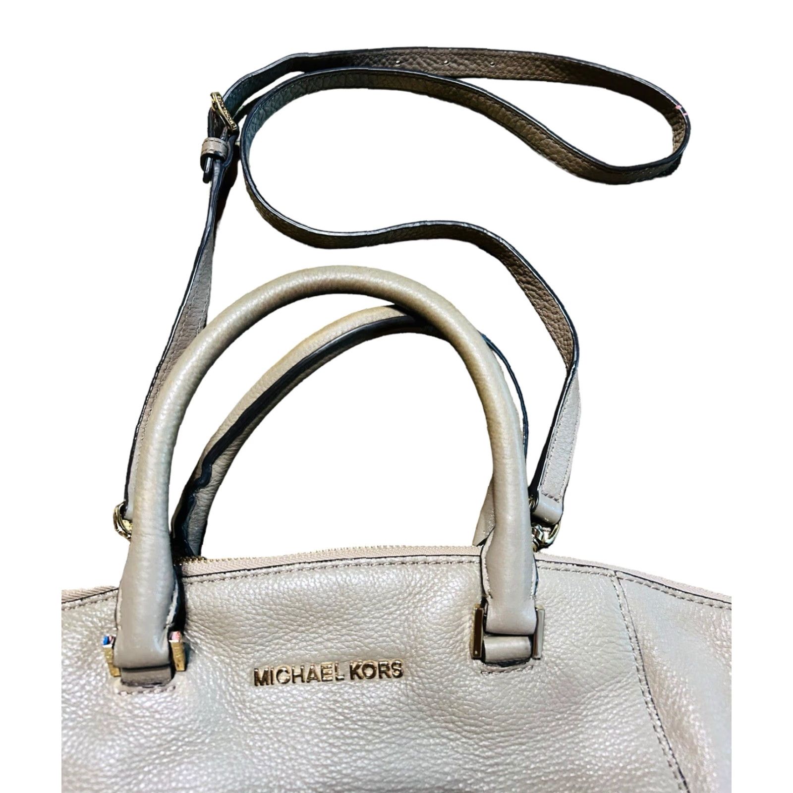 Vintage MICHAEL KORS Riley Leather Crossbody Purse Tote Shoulder Handbag Womens Brown Bag Gray Strap 15in 11in 16in 3in Pebbled Size ONE SIZE - 7 Thumbnail