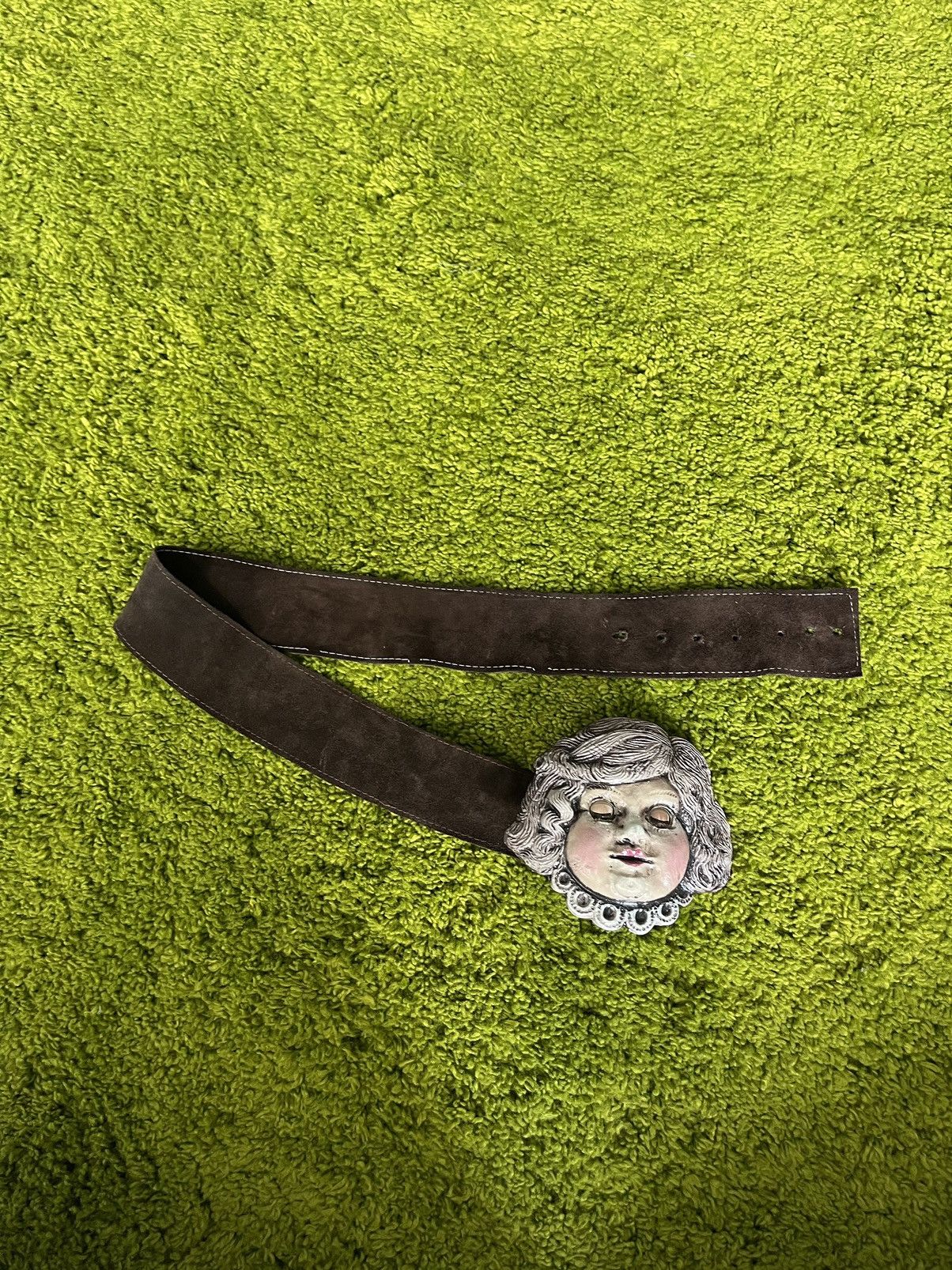 Designer Scary doll head buckle handmade leather belt Y2K Size ONE SIZE - 7 Thumbnail