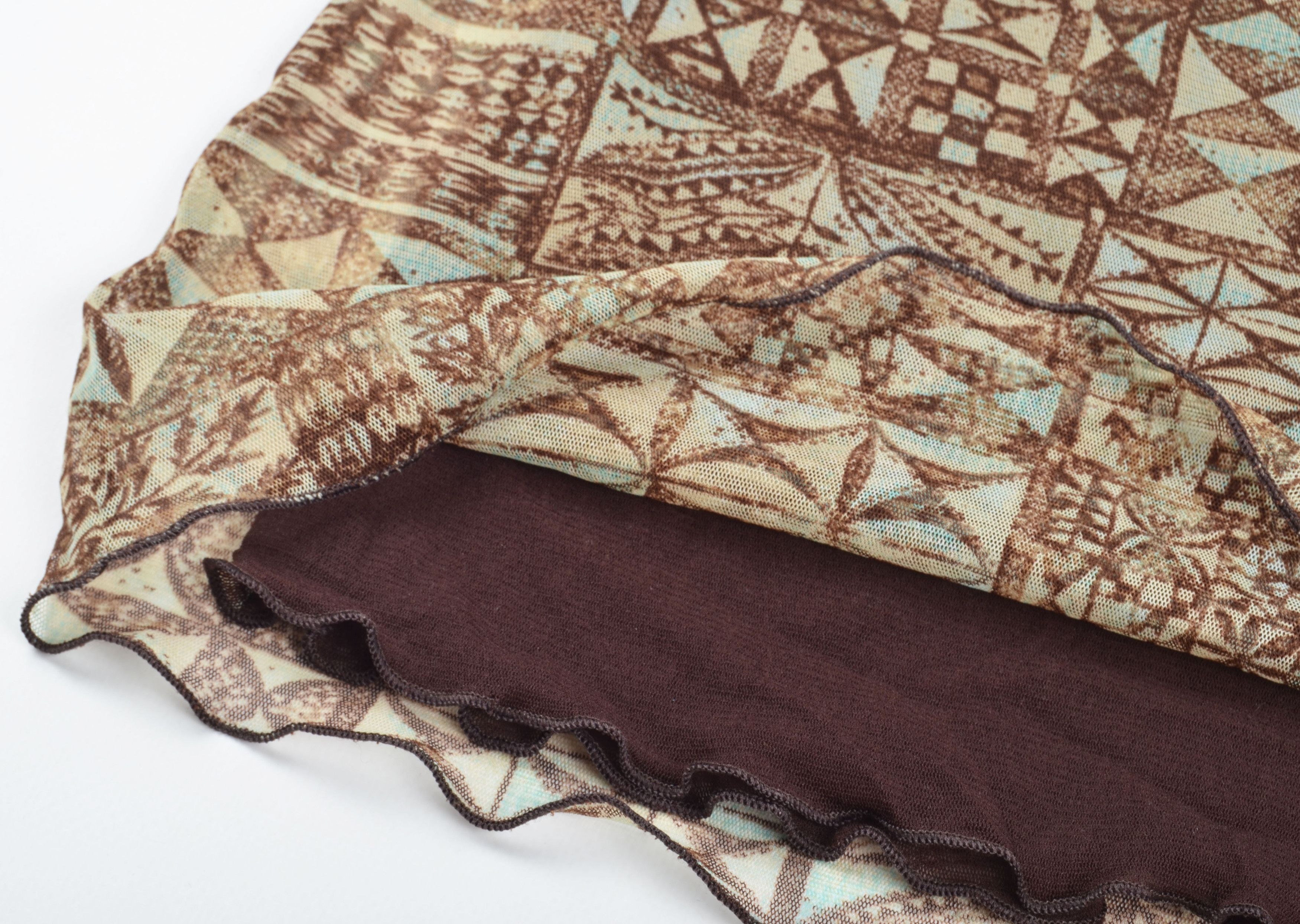 Designer Phildar Y2K 2000s Boho Fairy Mesh Brown V-Neck Top Blouse Size S / US 4 / IT 40 - 8 Thumbnail