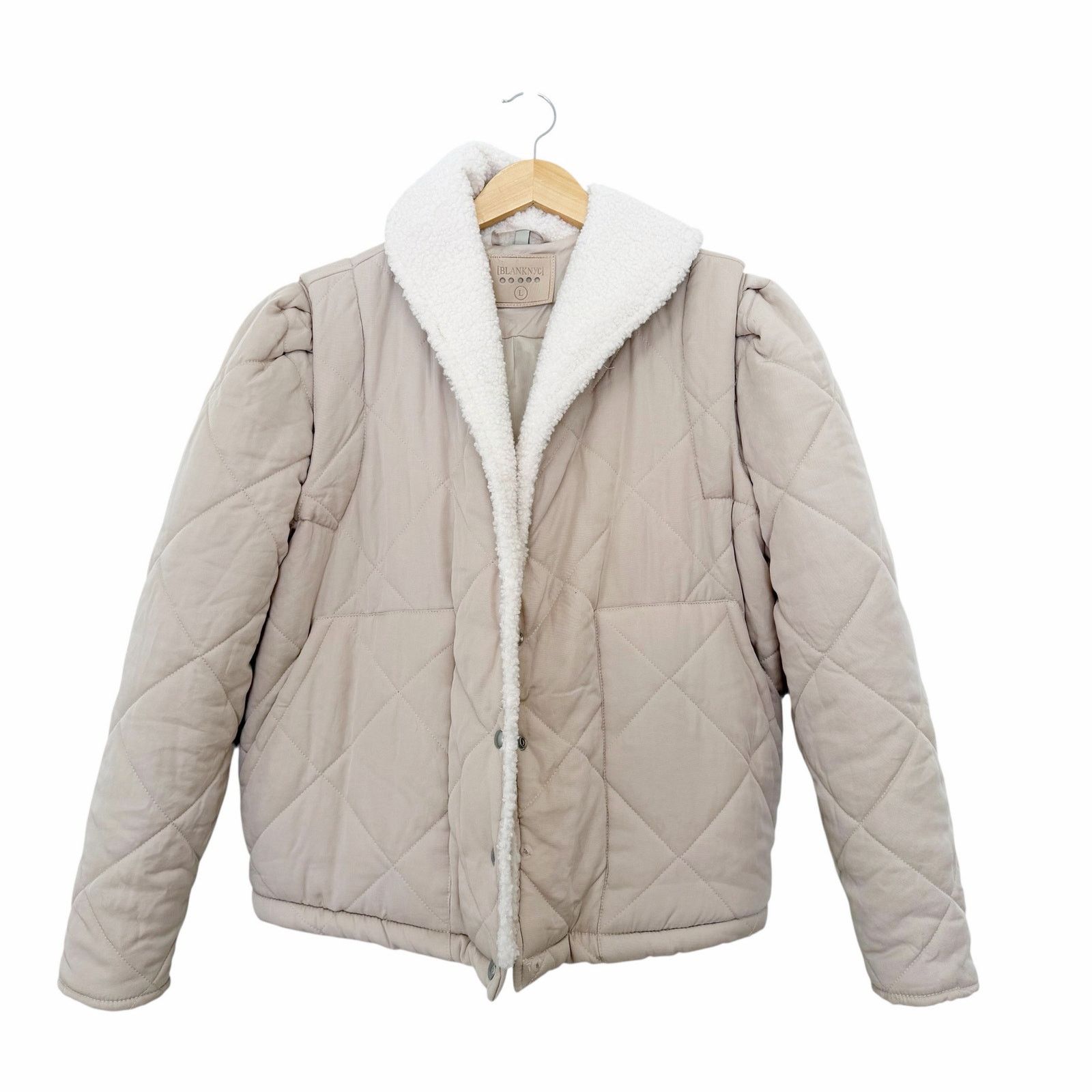 BLANKNYC Blank NYC Cream Warm Hearts Quilted Sherpa Jacket Sz L Size L / US 10 / IT 46 - 1 Thumbnail