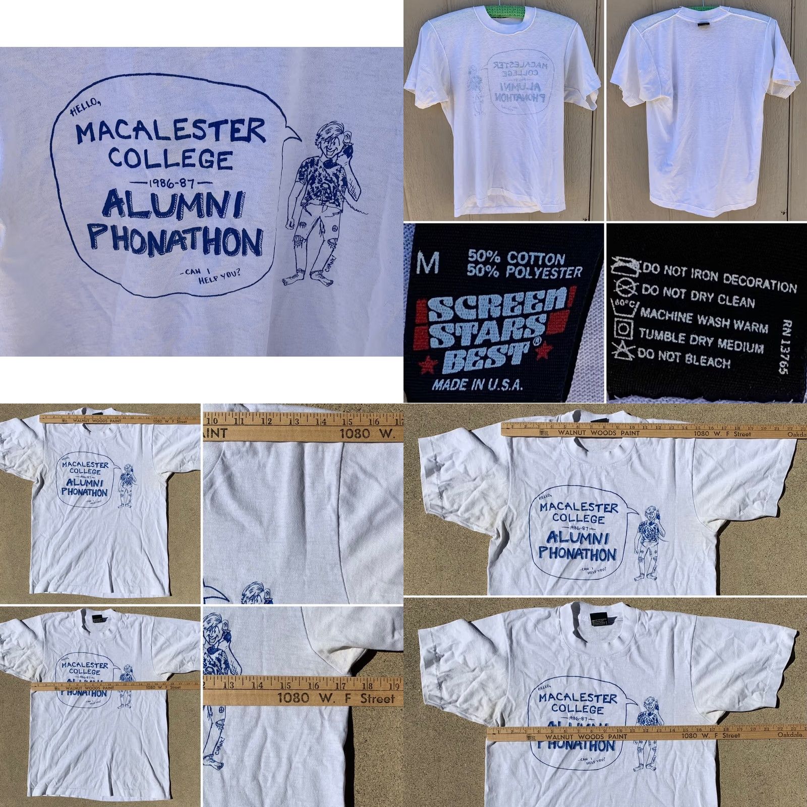Vintage VINTAGE Hello Macalester College 1986-1987 Alumni Phonathon T-Shirt 1980s Size M White Graphic Print Shirt Men 80s College Size US M / EU 48-50 / 2 - 8 Thumbnail