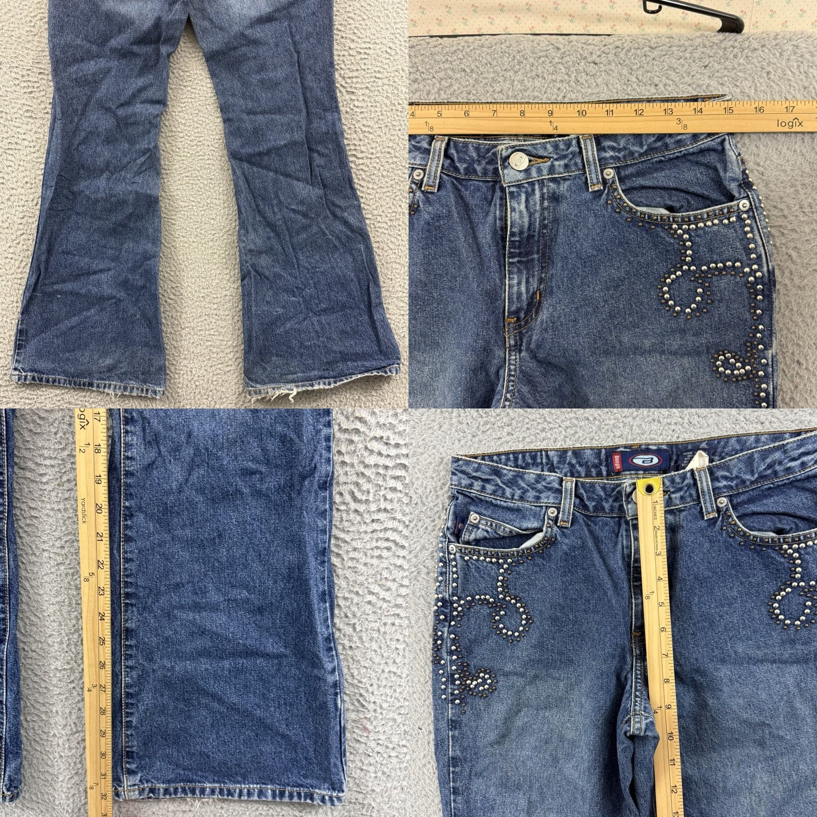 Vintage VINTAGE Bongo Jeans Womens 9 Blue Denim 90s Low Rise Flare Studded Cowgirl Y2K Size 30" / US 8 / IT 44 - 8 Thumbnail