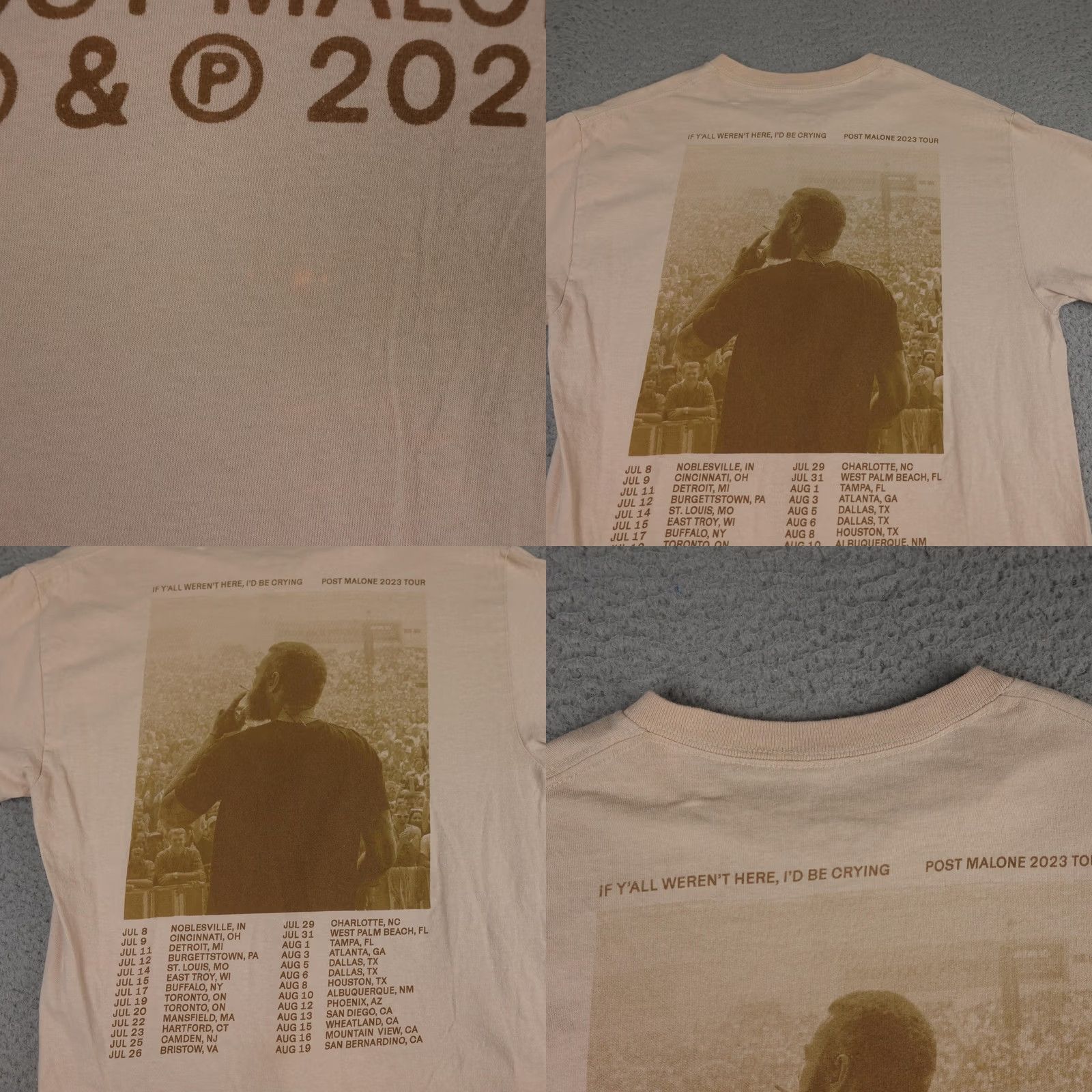 Vintage Post Malone Shirt Mens Medium Beige 2023 Tour Dates Austin Concert Tee T-Shirt Size US M / EU 48-50 / 2 - 8 Thumbnail