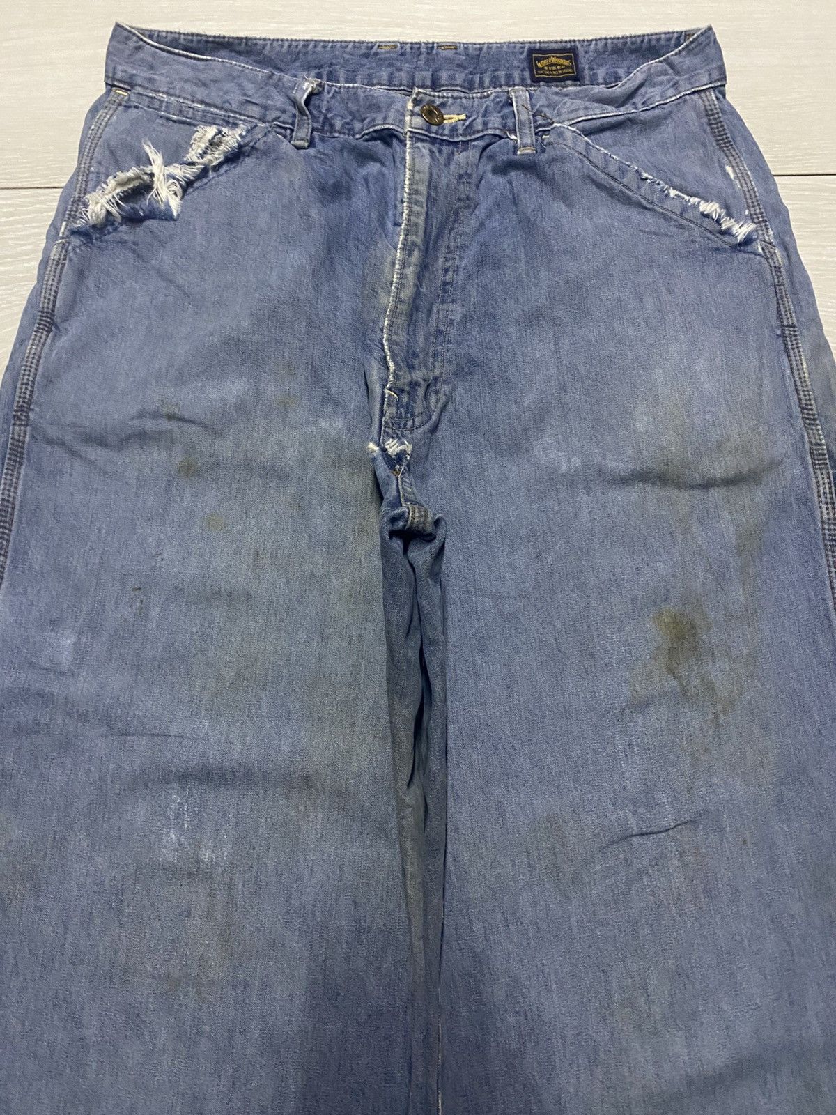 Global Work Vintage Global Worker Carpenter Grunge Frayer Baggy Pants Size US 32 / EU 48 - 3 Thumbnail