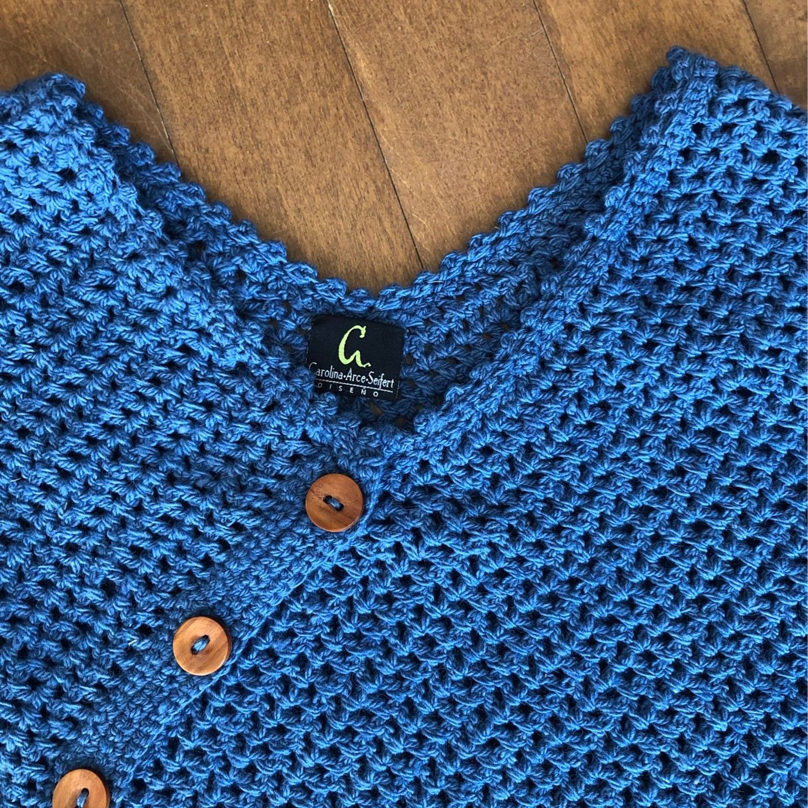 Handmade Carolina•Arce•Seifert knit shawl blue vintage looking Size S / US 4 / IT 40 - 9 Thumbnail