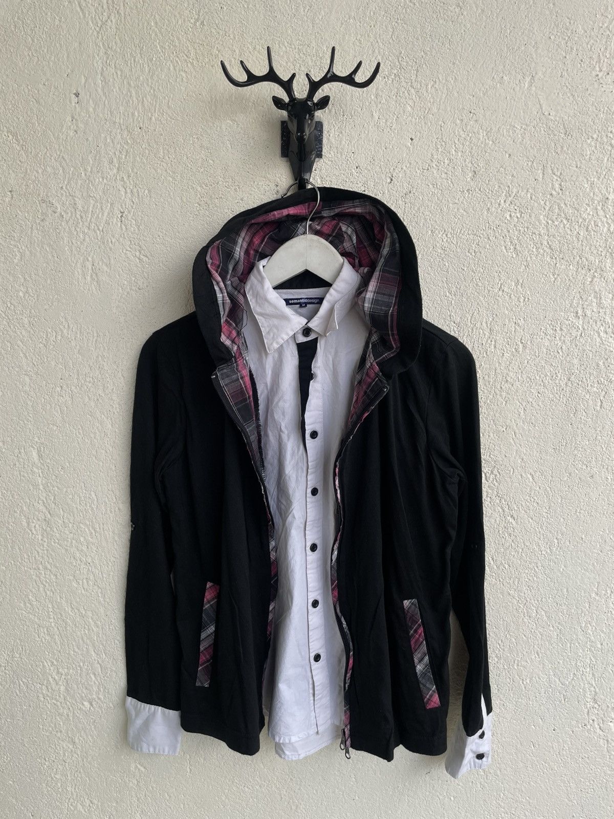 If Six Was Nine 2000s Semantic Hooded Layered Jacket Plaid Shirt Y2K Japan Size US S / EU 44-46 / 1 - 1 Thumbnail