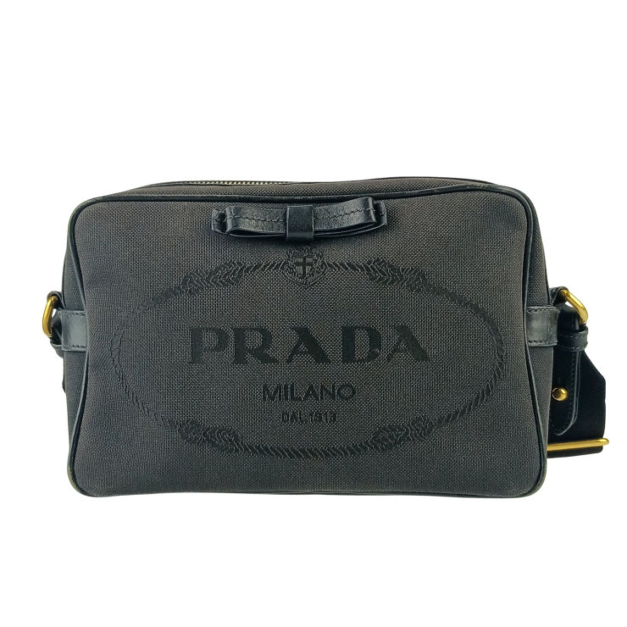 Prada Prada Crossbody Bag Jacquard Shoulder 1BH089 Black Canvas Leather Women's Ribbon Size ONE SIZE - 1 Thumbnail